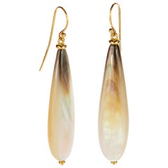 Mother of Pearl Gold Tear Drop Hook Handmade Long Boho Earrings