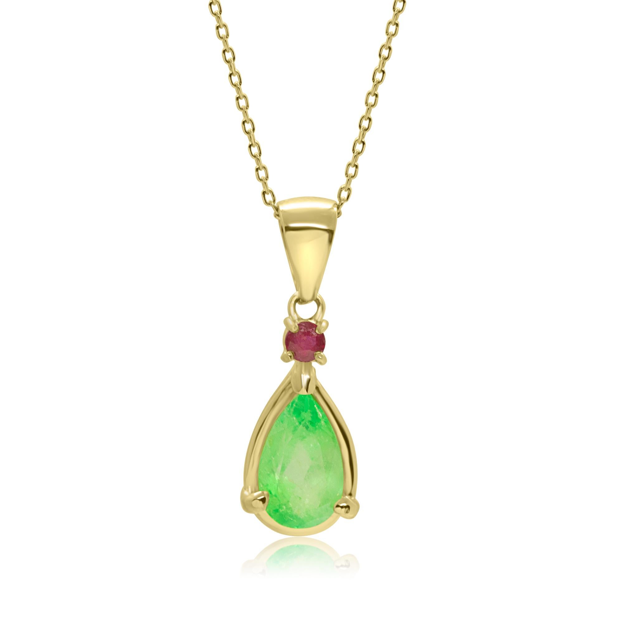 Modern Intini Jewels Natural Colombian Emerald 18K Gold Ruby Pendant Cocktail Necklace