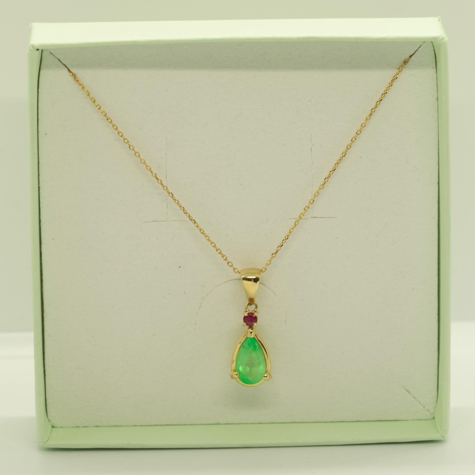 Women's Intini Jewels Natural Colombian Emerald 18K Gold Ruby Pendant Cocktail Necklace