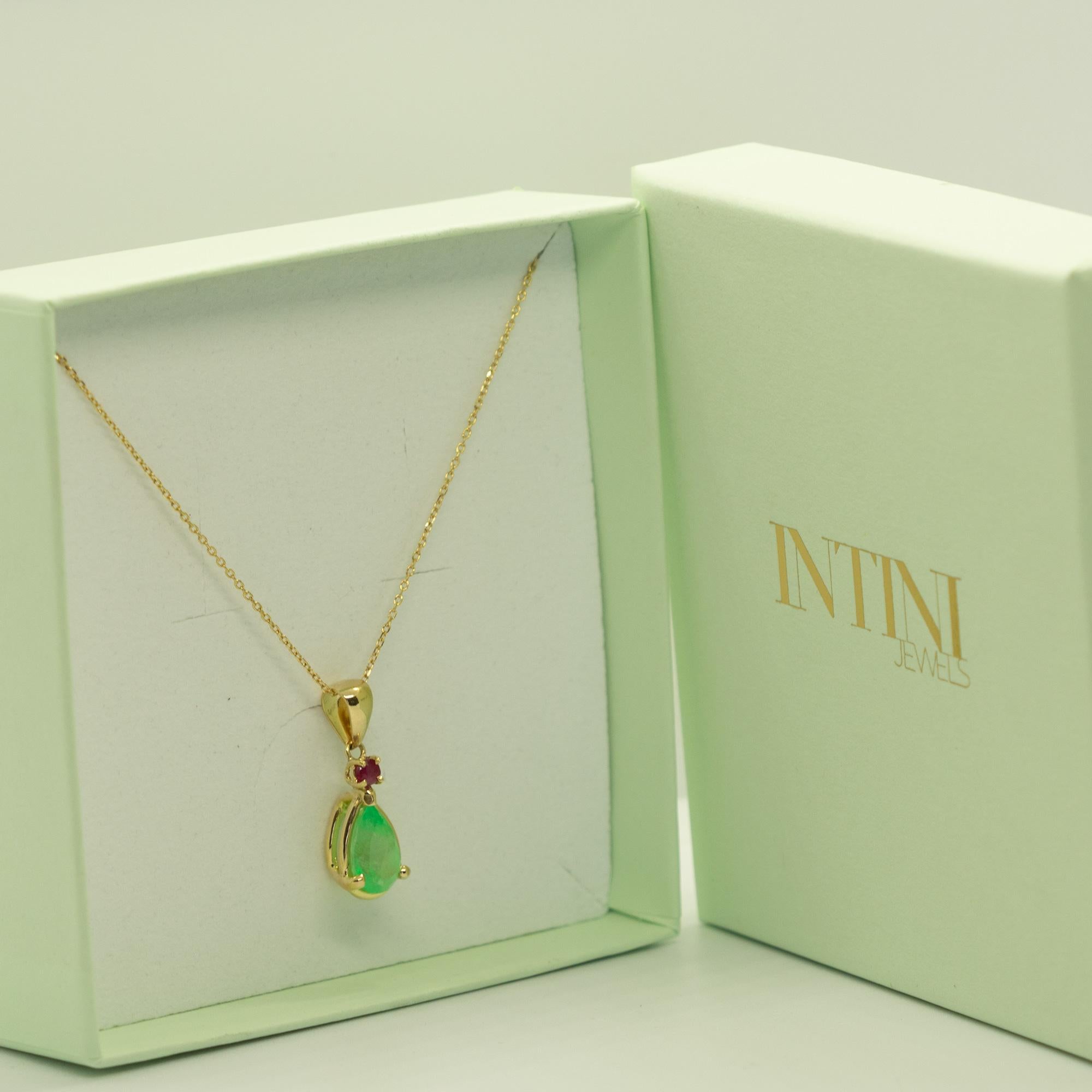 Intini Jewels Natural Colombian Emerald 18K Gold Ruby Pendant Cocktail Necklace 1