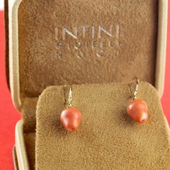 Natural Coral 18 Karat Gold Drop Fruit Shaped Cocktail Leverback Apple Earrings
