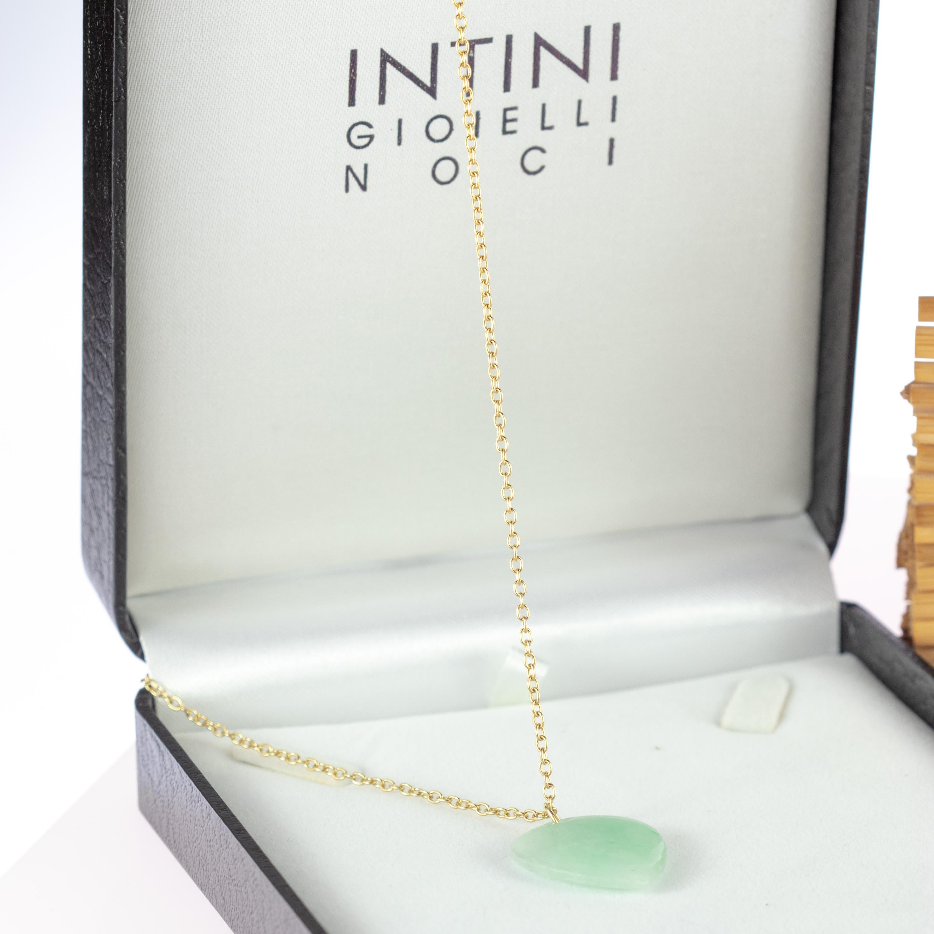 Intini Jewels Natürliches Jade Grünes Herz 9 Karat Gold Anhänger Kette Halskette im Angebot 2