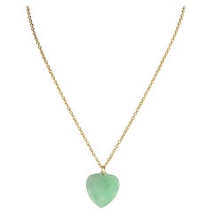 Intini Jewels Natural Jade Green Heart 9 Karat Gold Pendant Chain Necklace