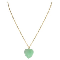 Intini Jewels Natural Jade Green Heart Gilded Silver Pendant Chain Necklace