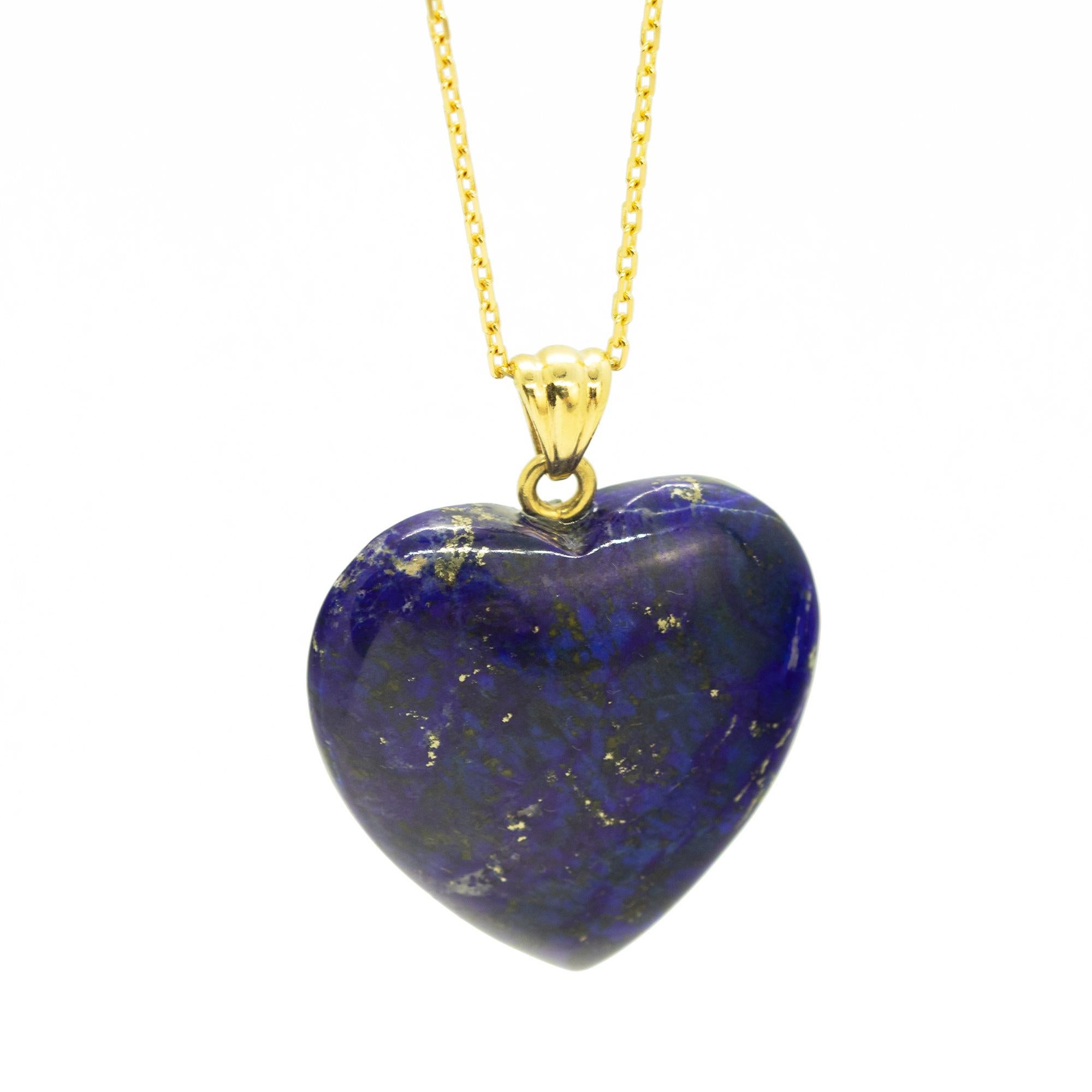 Art nouveau Intini Jewels Collier chaîne cœur en or jaune 19 carats et lapis-lazuli naturel en vente