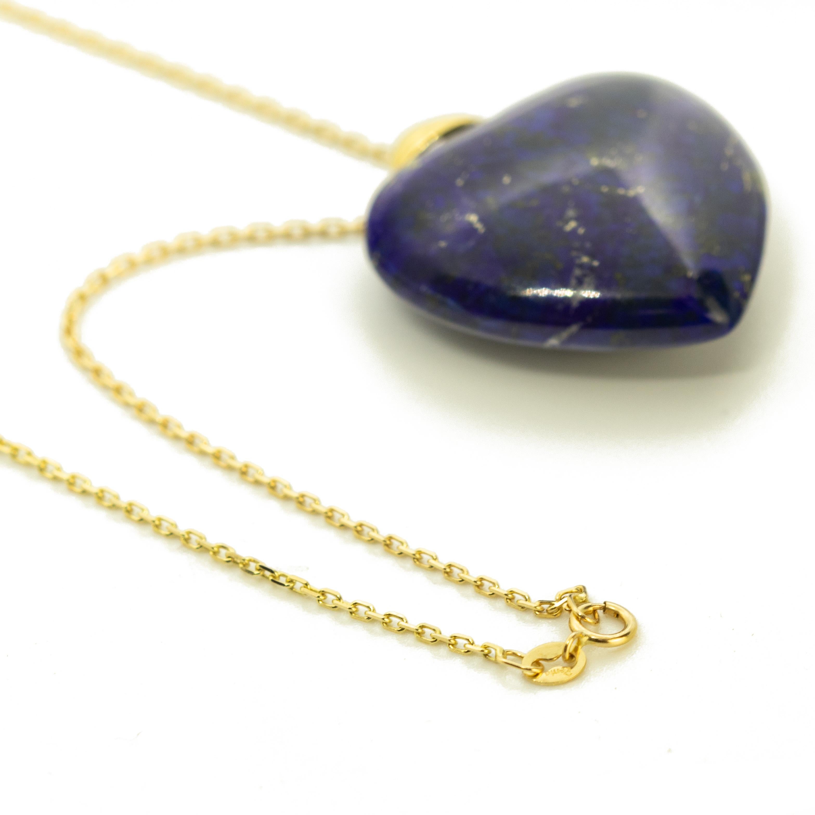 Intini Jewels Collier chaîne cœur en or jaune 19 carats et lapis-lazuli naturel Unisexe en vente