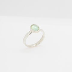 Intini Jewels Natural Light Green Tourmaline Oval Cabochon Sterling Silver Ring