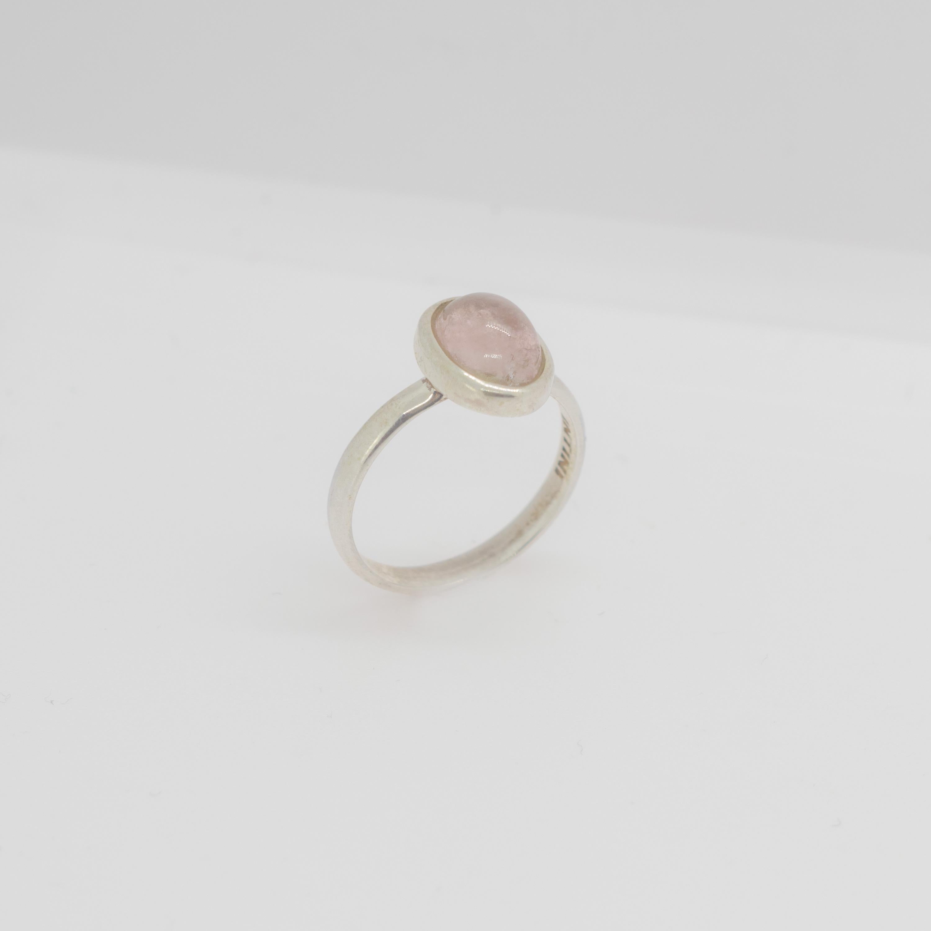 Art Nouveau Intini Jewels Natural Pink Tourmaline Oval Cabochon Sterling Silver Chic Ring For Sale