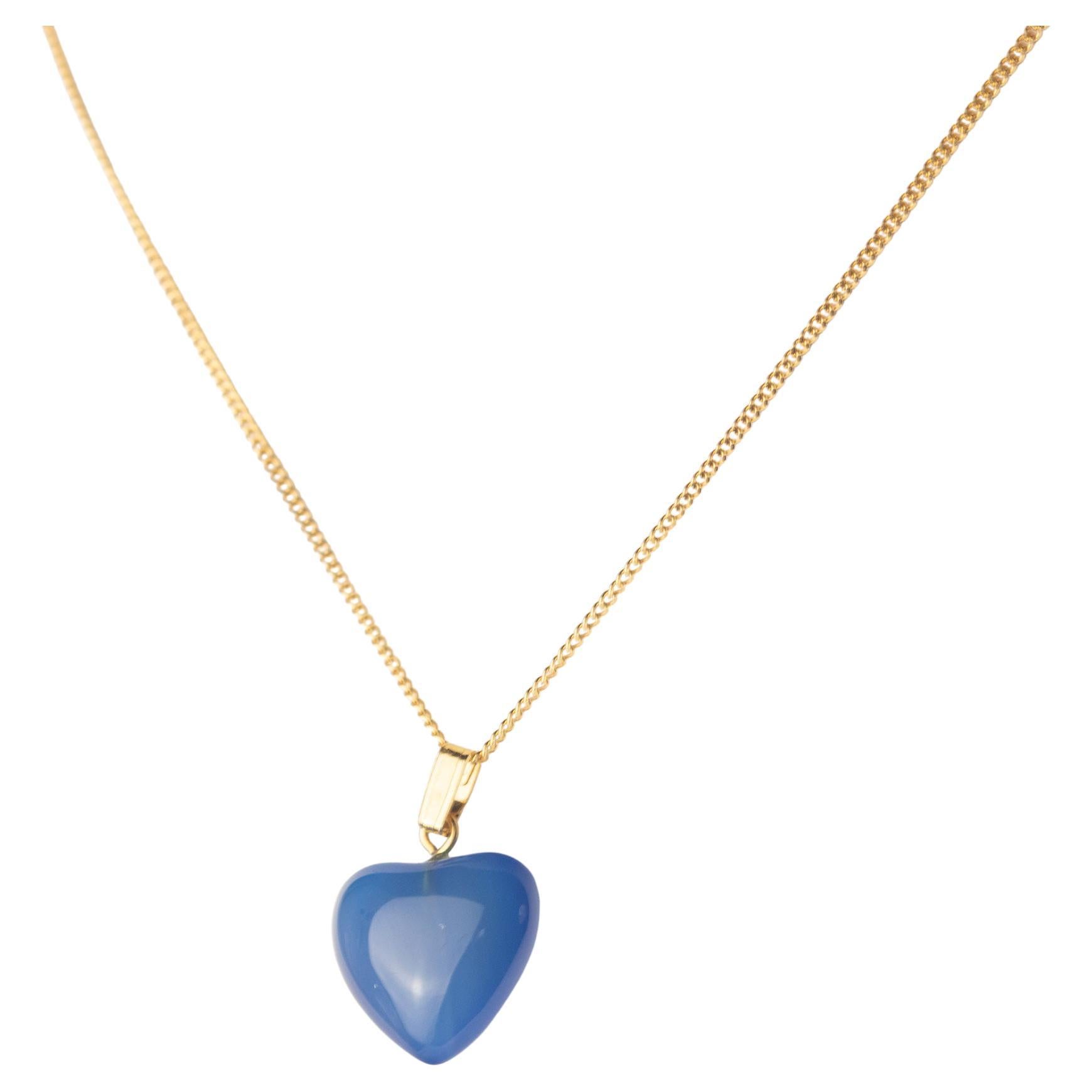 Intini Jewels Natural Quartz Heart Pendant 9 Karat Gold Chain Love Necklace For Sale