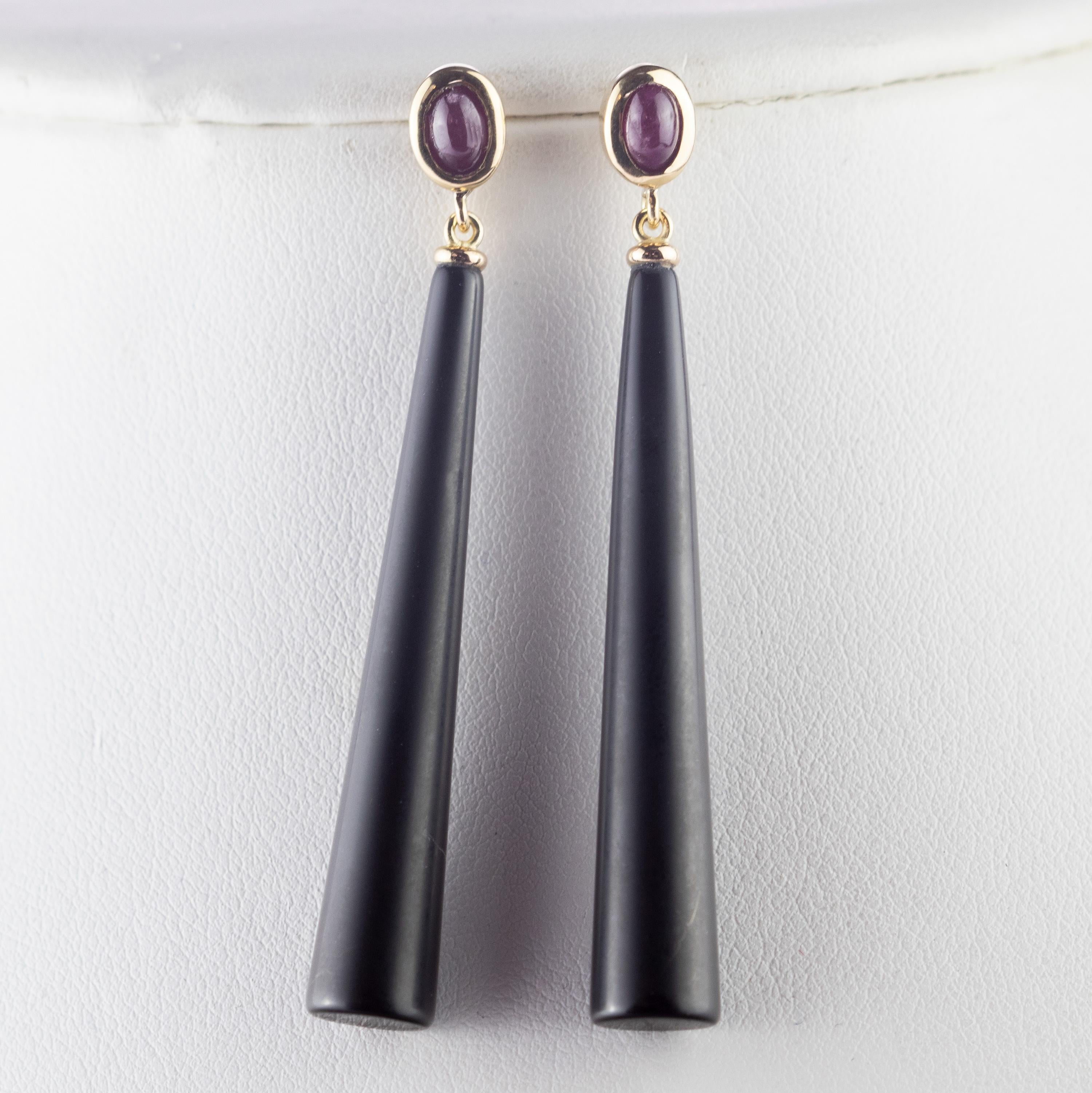 Intini Jewels Boucles d'oreilles cocktail chics en goutte en or 18 carats avec agate noire et rubis naturel en vente 6