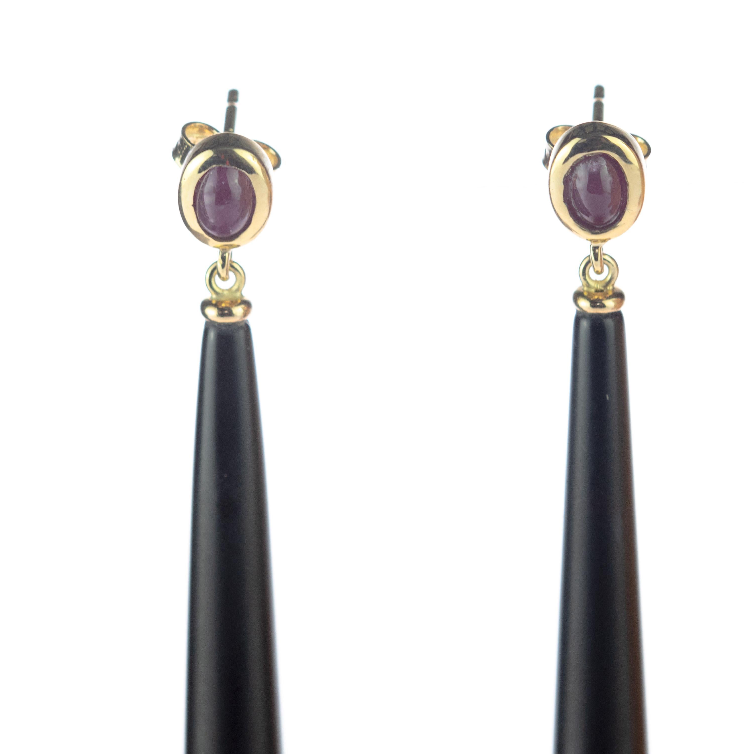 Intini Jewels Boucles d'oreilles cocktail chics en goutte en or 18 carats avec agate noire et rubis naturel Pour femmes en vente