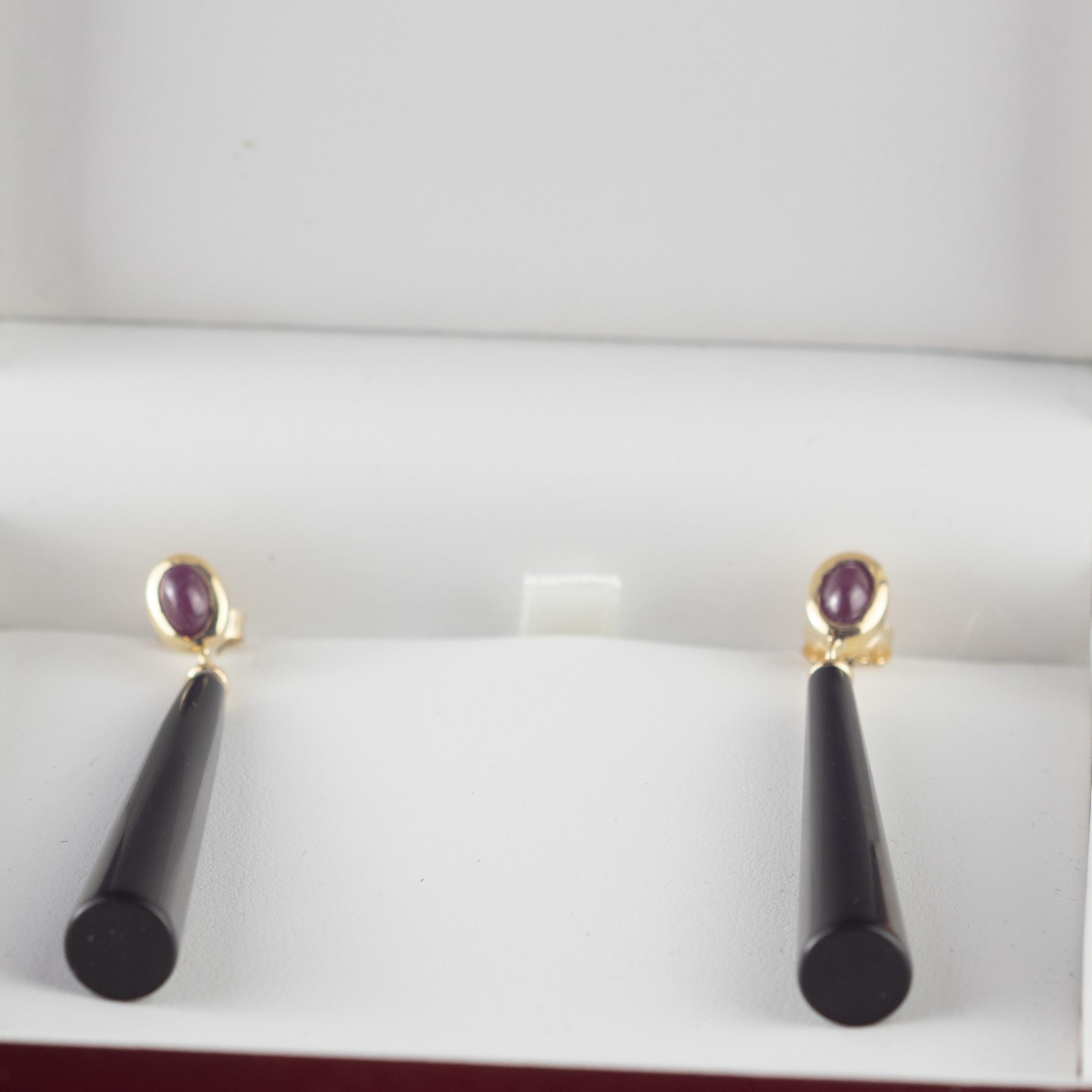 Intini Jewels Boucles d'oreilles cocktail chics en goutte en or 18 carats avec agate noire et rubis naturel en vente 4