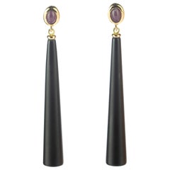 Intini Jewels Natural Ruby Black Agate 18 Karat Gold Drop Cocktail Chic Earrings