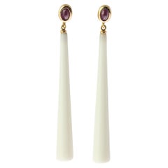 Intini Jewels Natural Ruby White Agate 18 Karat Gold Drop Cocktail Chic Earrings