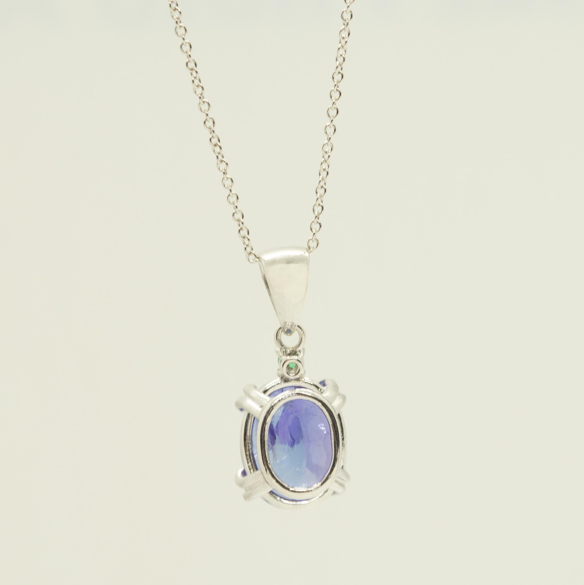 Oval Cut Intini Jewels Natural Tanzanite Emerald 18k White Gold Pendant Cocktail Necklace For Sale