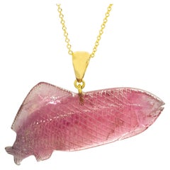 Intini Jewels Natural Tourmaline 18K Yellow Gold Fish Pisces Pendant Necklace