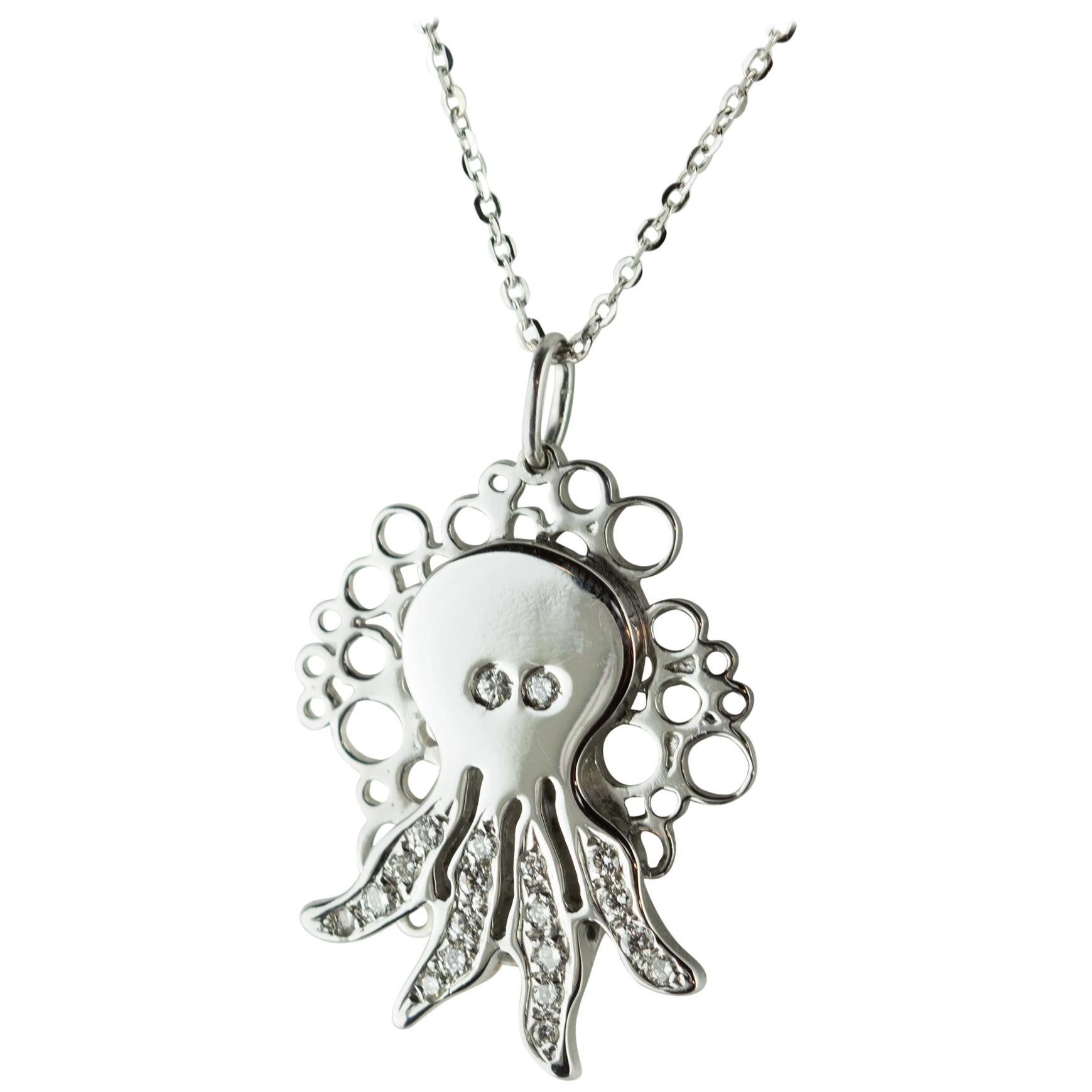 Intini Jewels Octopus Diamond White Gold Chain Carved Animal Deco Necklace