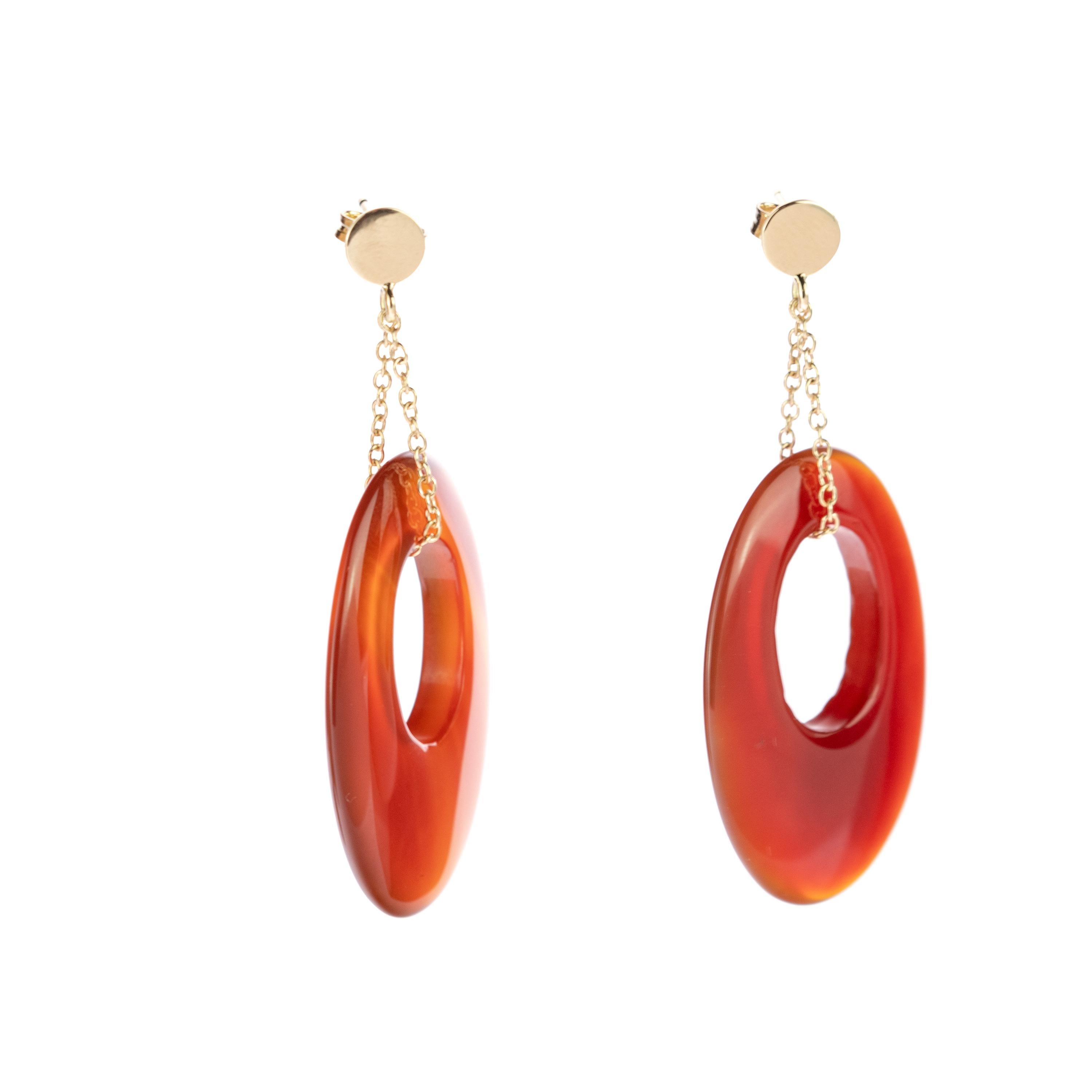 tini Jewels Oval Karneol Nussbaum 18 Karat Gelbgold Tropfenohrringe mit Anhängern im Zustand „Neu“ im Angebot in Milano, IT