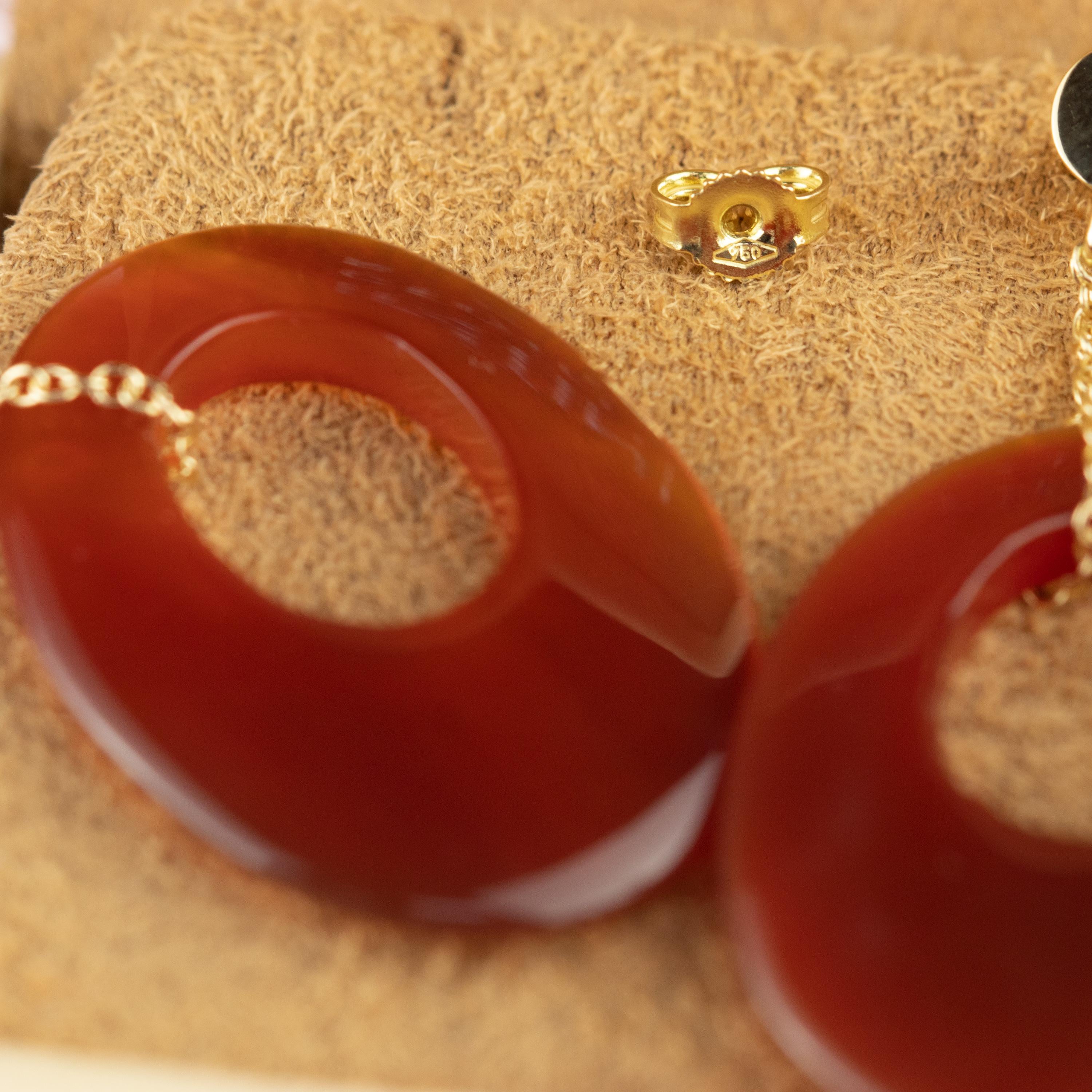 tini Jewels Oval Karneol Nussbaum 18 Karat Gelbgold Tropfenohrringe mit Anhängern im Angebot 4