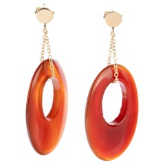 Intini Jewels Oval Carnelian Donut 18 Karat Yellow Gold Dangle Drop Earrings