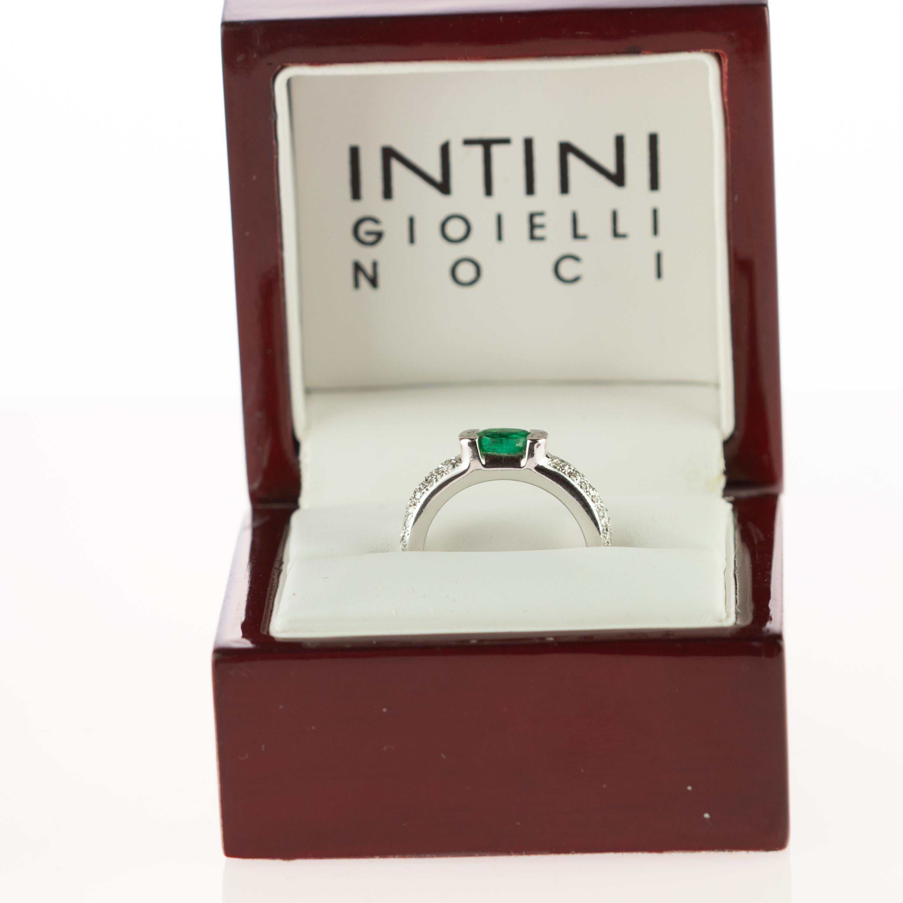Intini Jewels Oval Emerald Diamond 18 Karat White Gold Cocktail Solitaire Ring For Sale 4