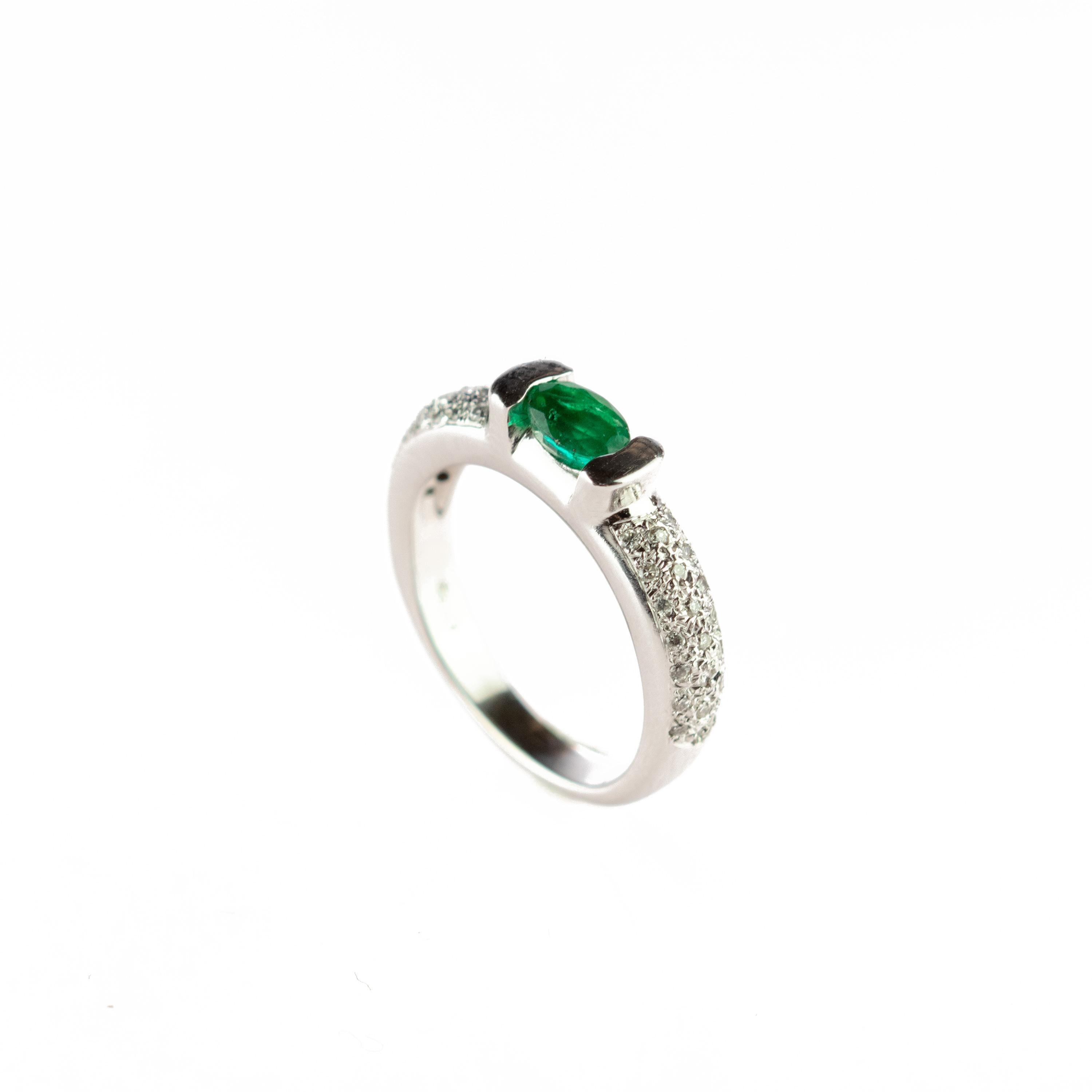 Intini Jewels Oval Emerald Diamond 18 Karat White Gold Cocktail Solitaire Ring In New Condition For Sale In Milano, IT