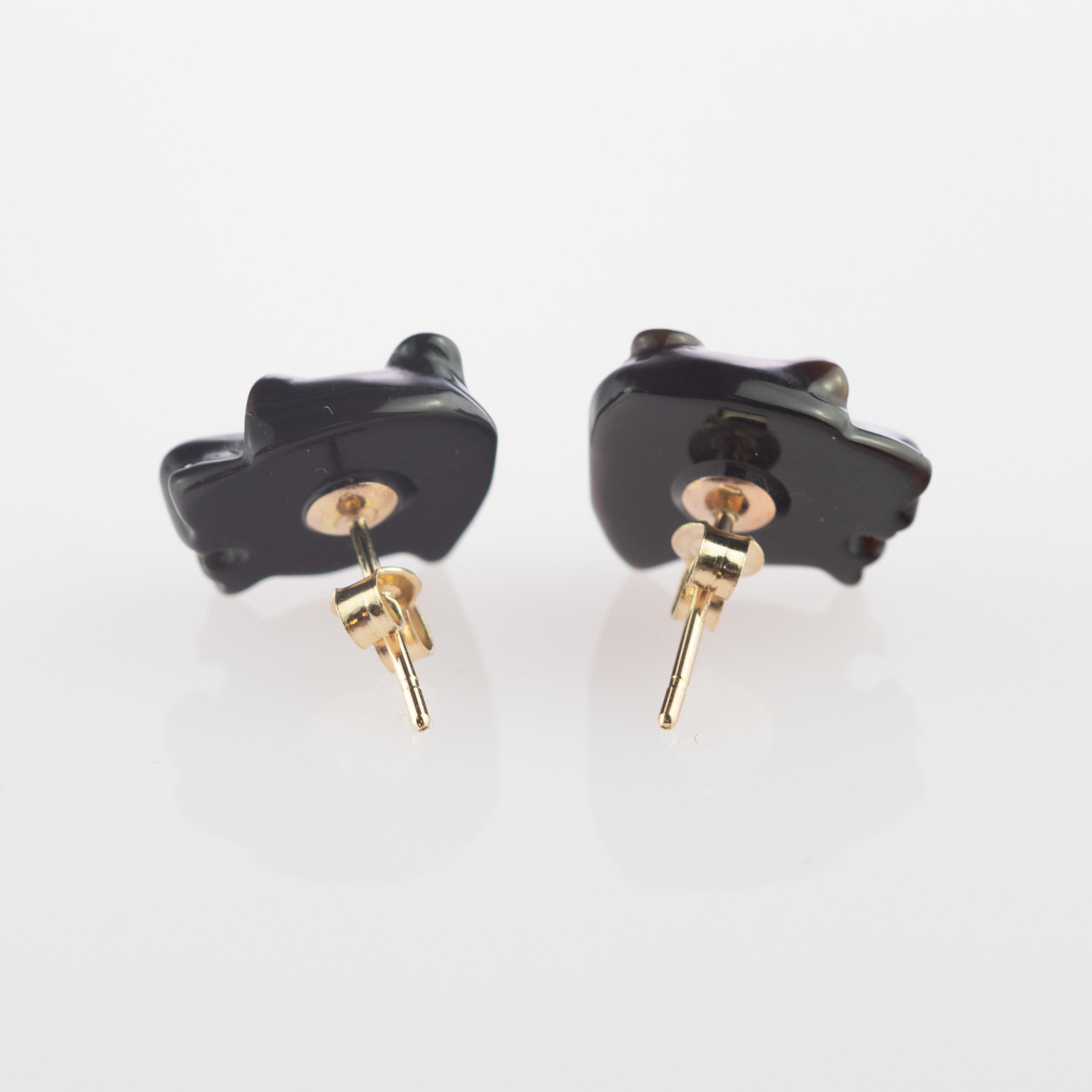 Taglio misto Intini Jewels Panther, orecchini in oro 14 carati con agata nera, fatti a mano in Italia in vendita