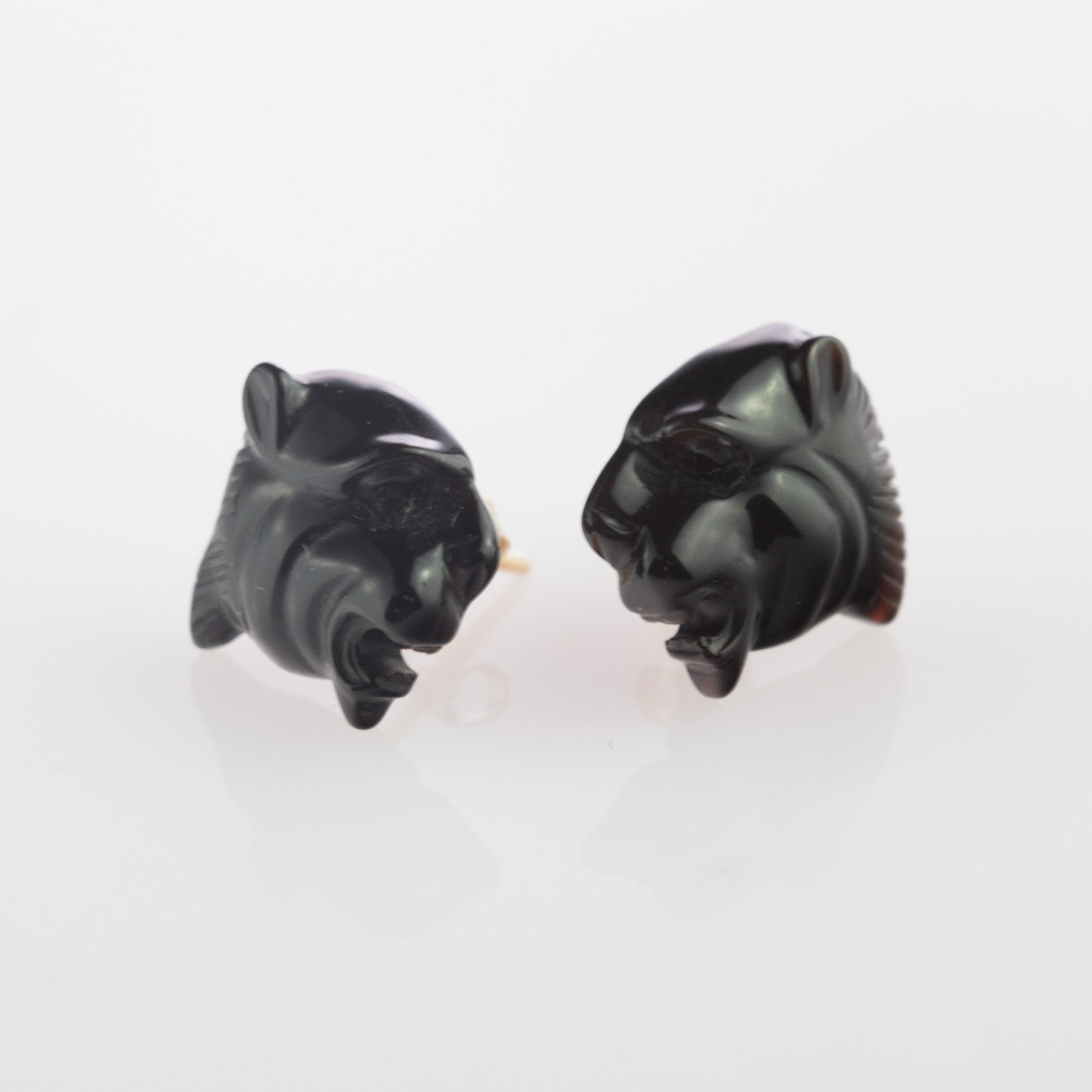Intini Jewels Panther, orecchini in oro 18 carati con agata nera, fatti a mano in Italia in vendita 1