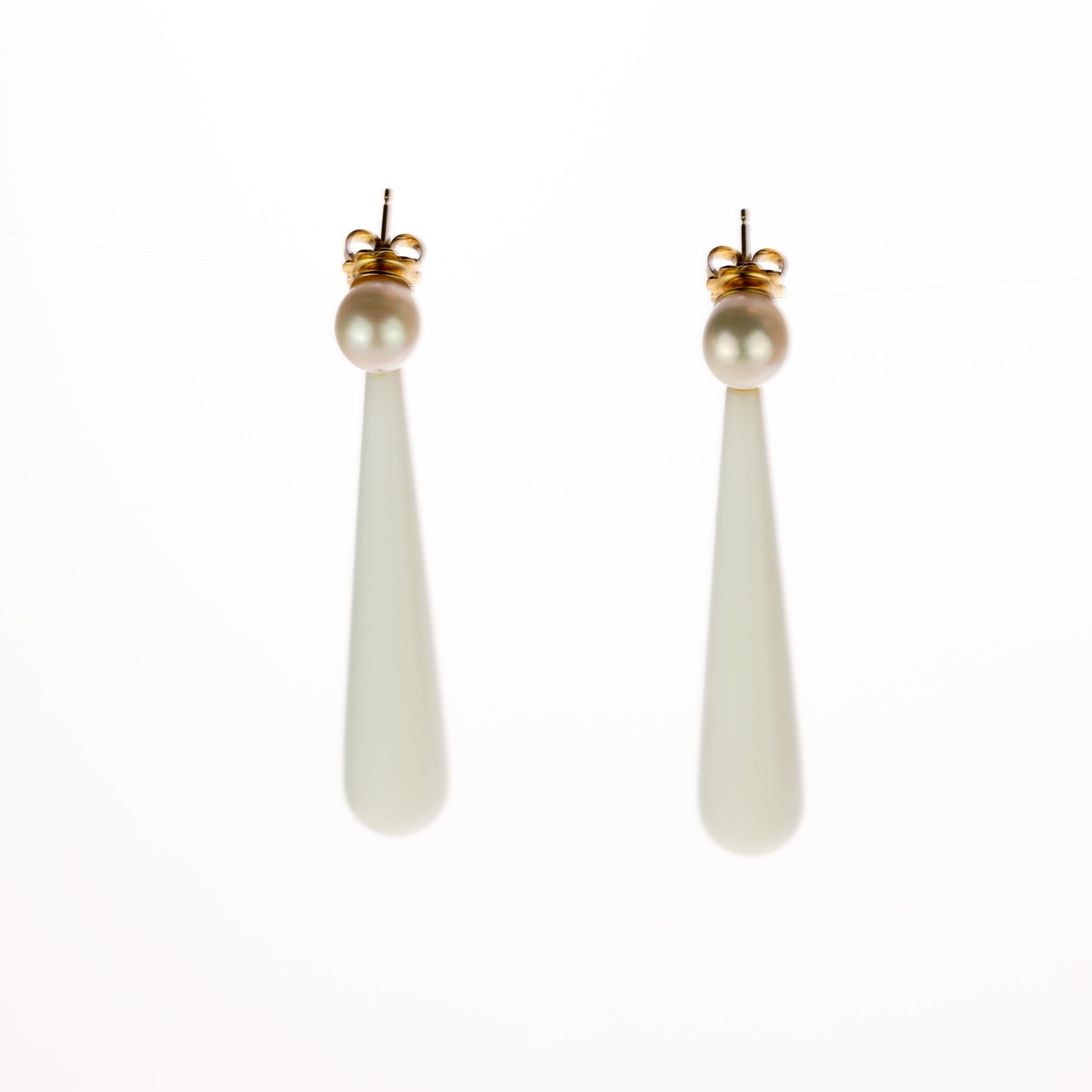 Intini Jewels Boucles d'oreilles pendantes de mariée en or 18 carats avec perles et agate en forme de larme, fabrication artisanale Neuf - En vente à Milano, IT