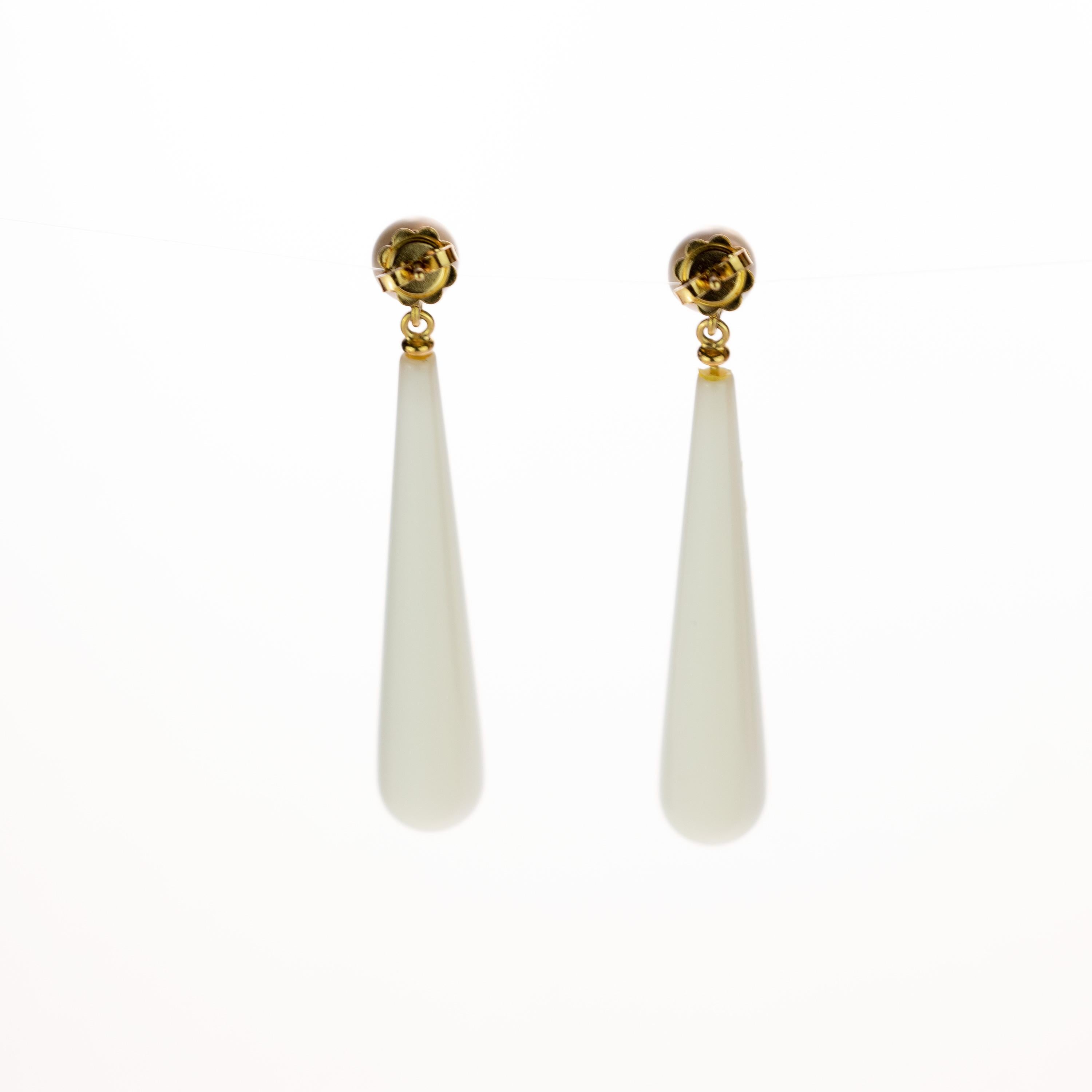 Intini Jewels Boucles d'oreilles pendantes de mariée en or 18 carats avec perles et agate en forme de larme, fabrication artisanale Pour femmes en vente