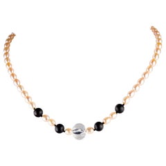 Intini Jewels Pearl Agate Rock Crystal 14 Karat Yellow Gold Modern Necklace