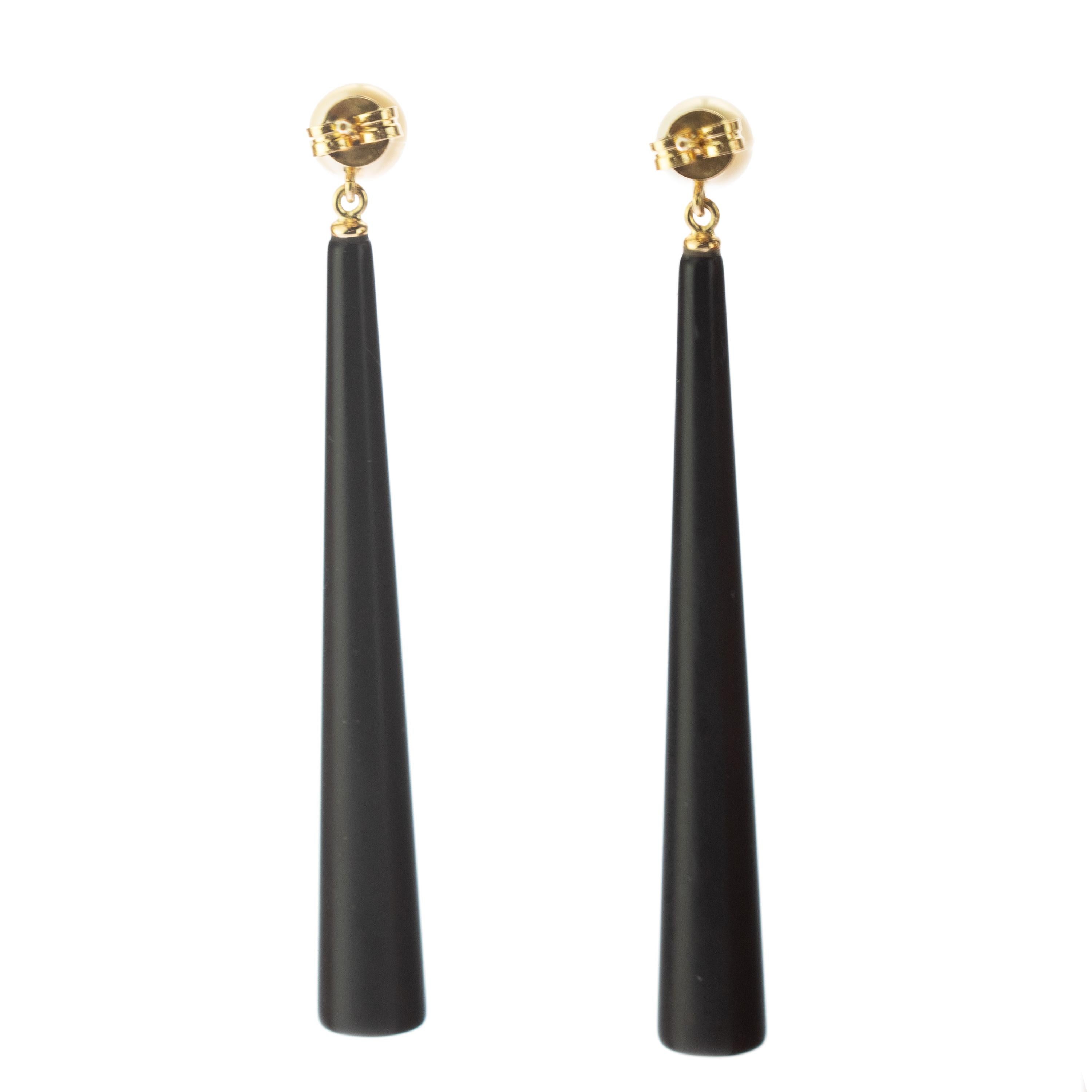 Intini Jewels Pearl Black Agate 18 Karat Gold Bold Tear Drop Dangle Earrings For Sale 5