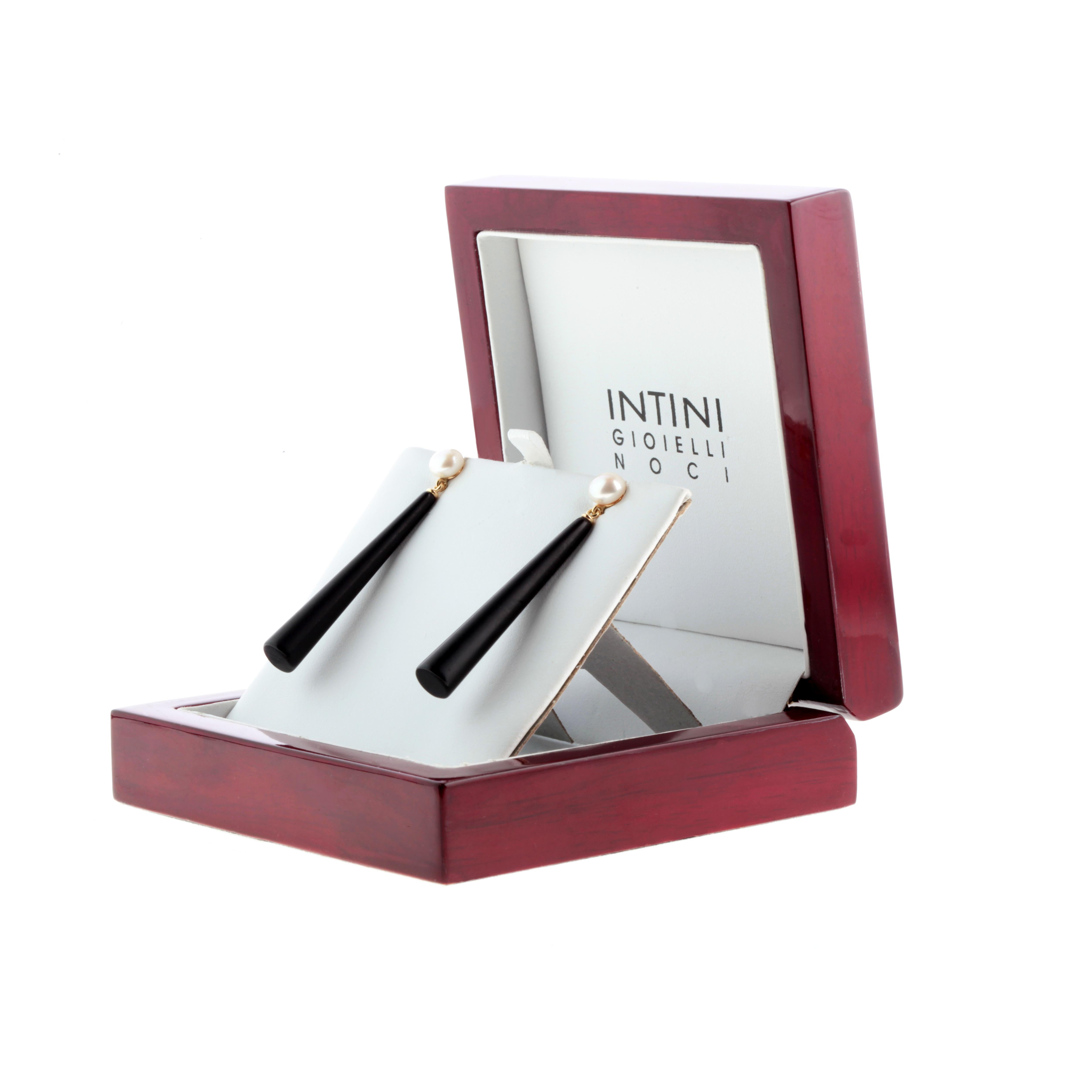 Intini Jewels Orecchini a goccia con perla e agata nera in oro 18 carati in vendita 3