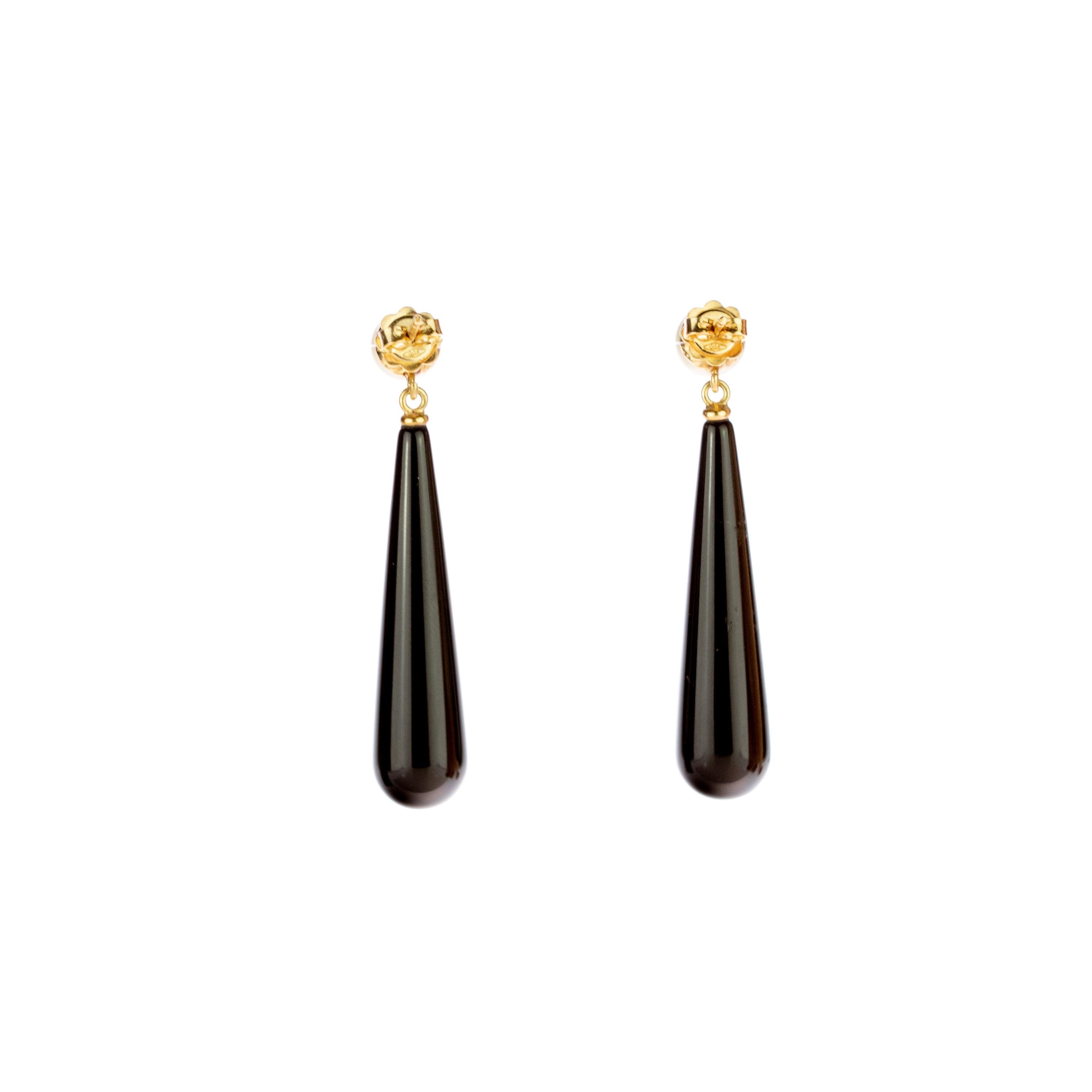 Intini Jewels Pearl Black Agate 18 Karat Gold Bold Tear Drop Dangle Earrings In New Condition For Sale In Milano, IT
