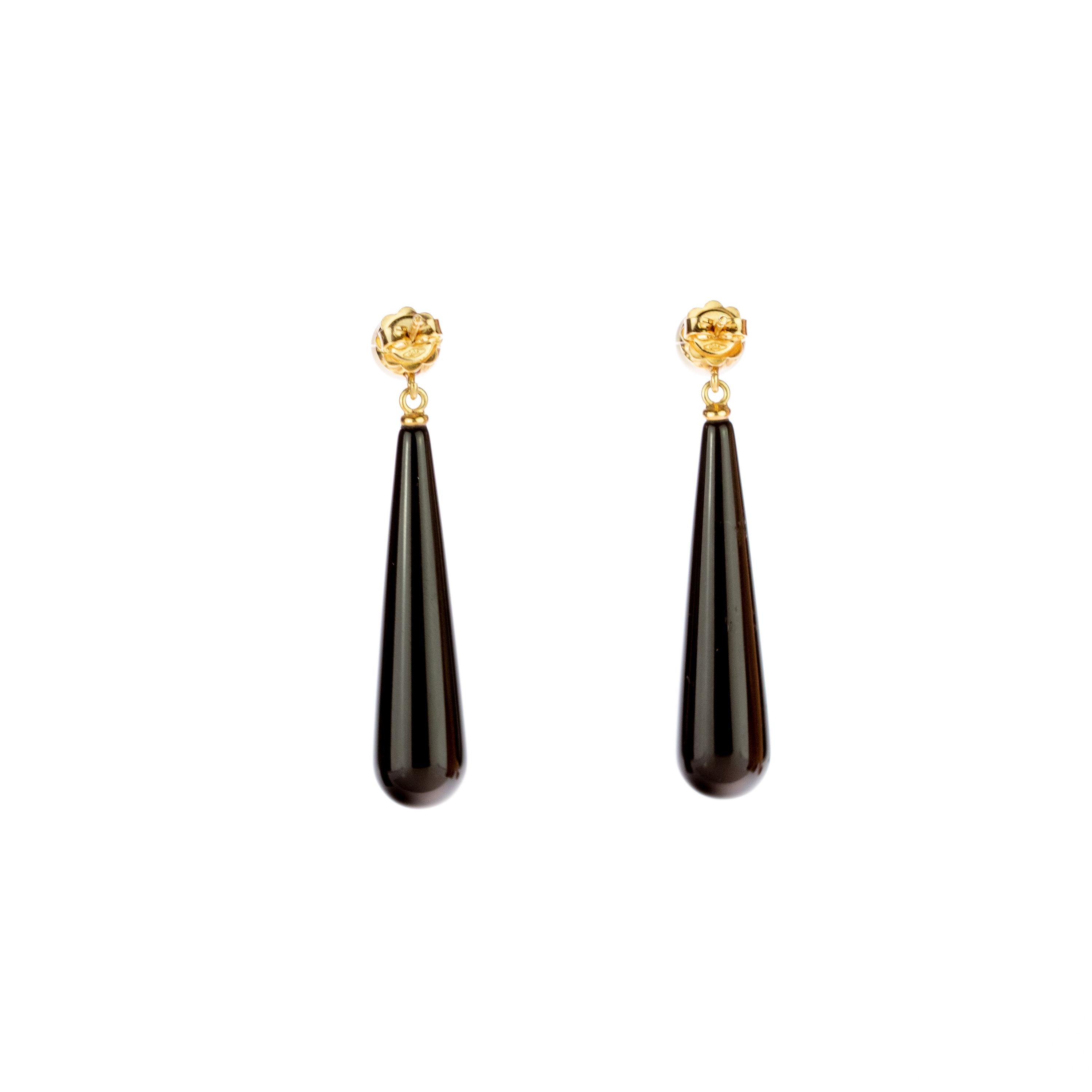 De las mujeres Intini Jewels Pearl Black Agate 18 Karat Gold Bold Tear Drop Dangle Earrings