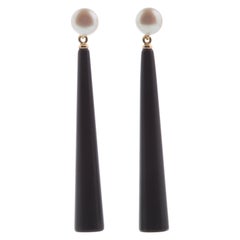 Intini Jewels Pearl Black Agate 18 Karat Gold Bold Tear Drop Dangle Earrings