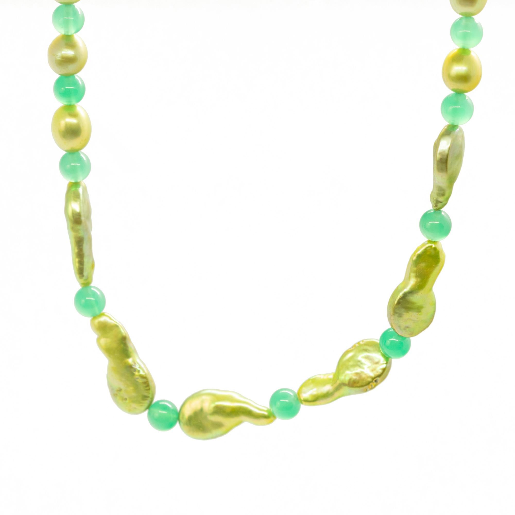 da uomo o donna Intini Jewels Perle e quarzo verde 18 carati Chiusura in oro Collana Boho Chic in oro in vendita