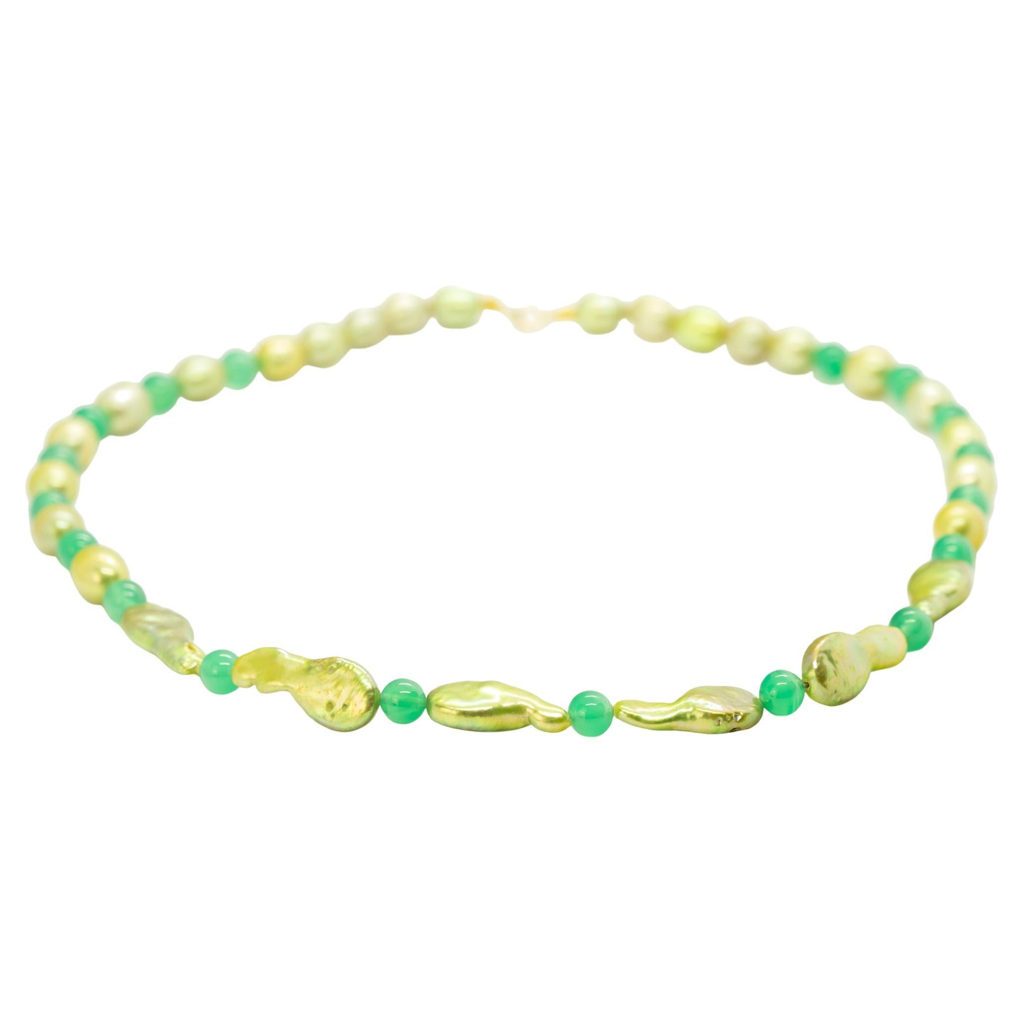 Intini Jewels Perle e quarzo verde 18 carati Chiusura in oro Collana Boho Chic in oro