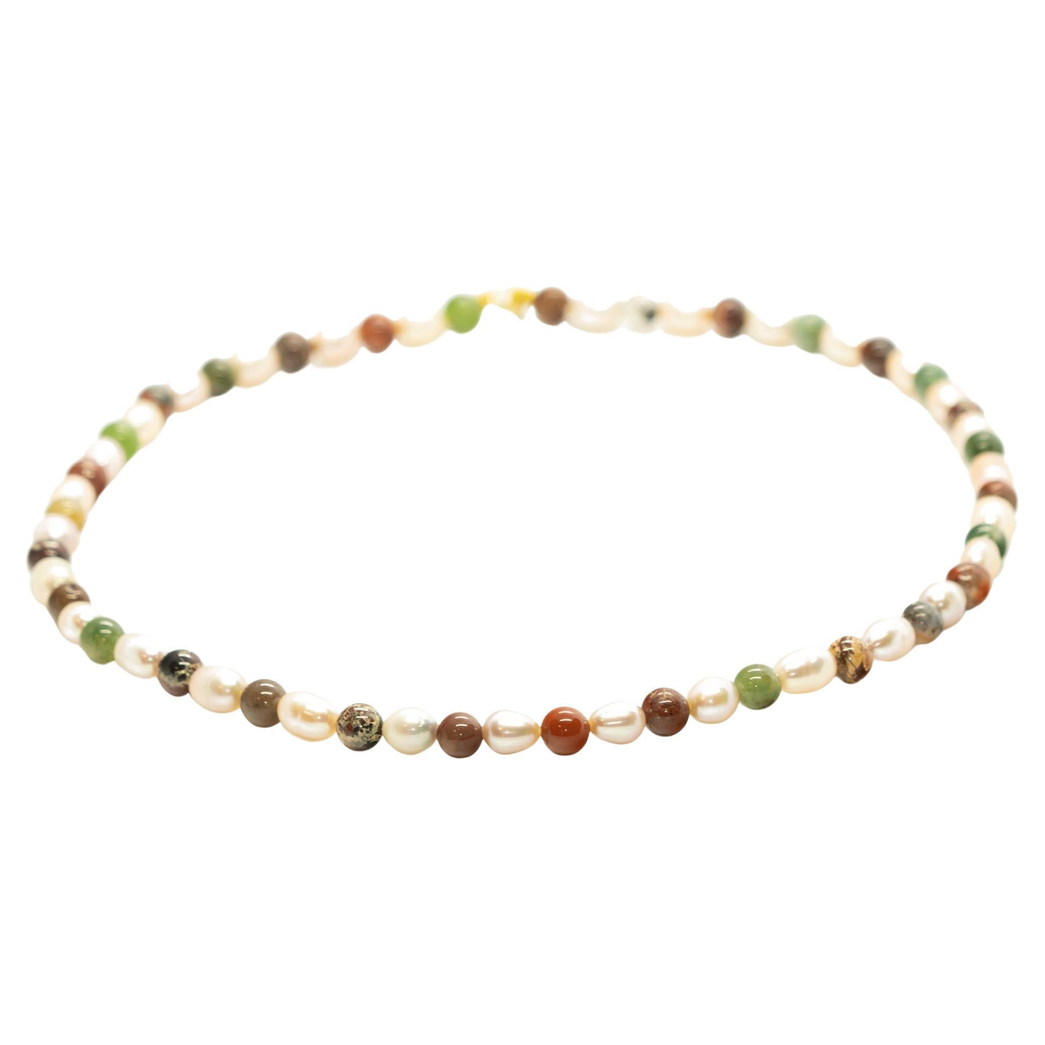 Intini Jewels Perle diaspro in oro 18 carati Chiusura in oro Collana Boho Chic Deco