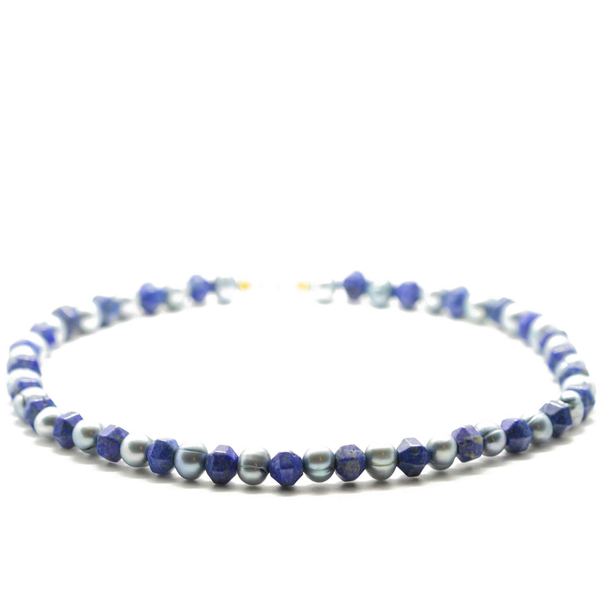 Art Nouveau Intini Jewels Pearls Lapis Lazuli 18k Yellow Gold Boho Chic Women Deco Necklace For Sale
