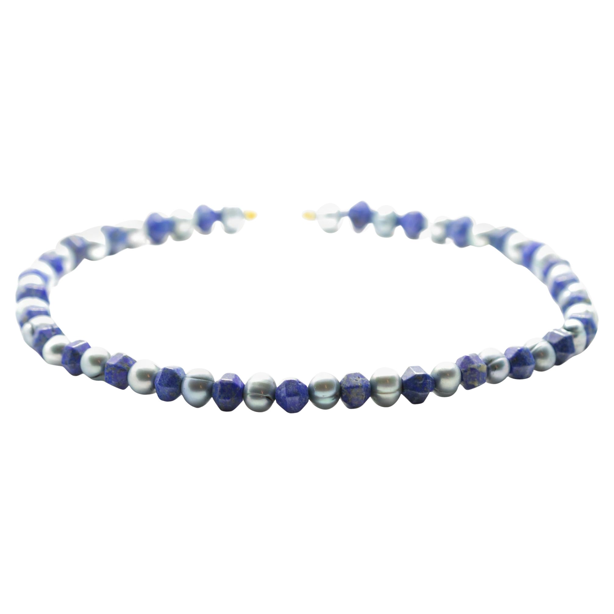 Intini Jewels Perle Lapis Lazuli 18k Oro Giallo Boho Chic Donna Collana Deco