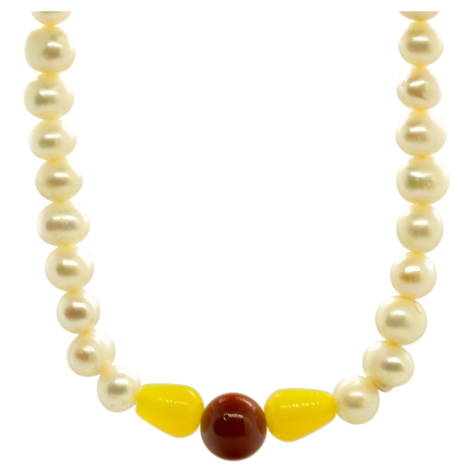 Intini Collier de perles, perles et agate jaune, jaspe rouge, or et perles style Boho Chic Deco