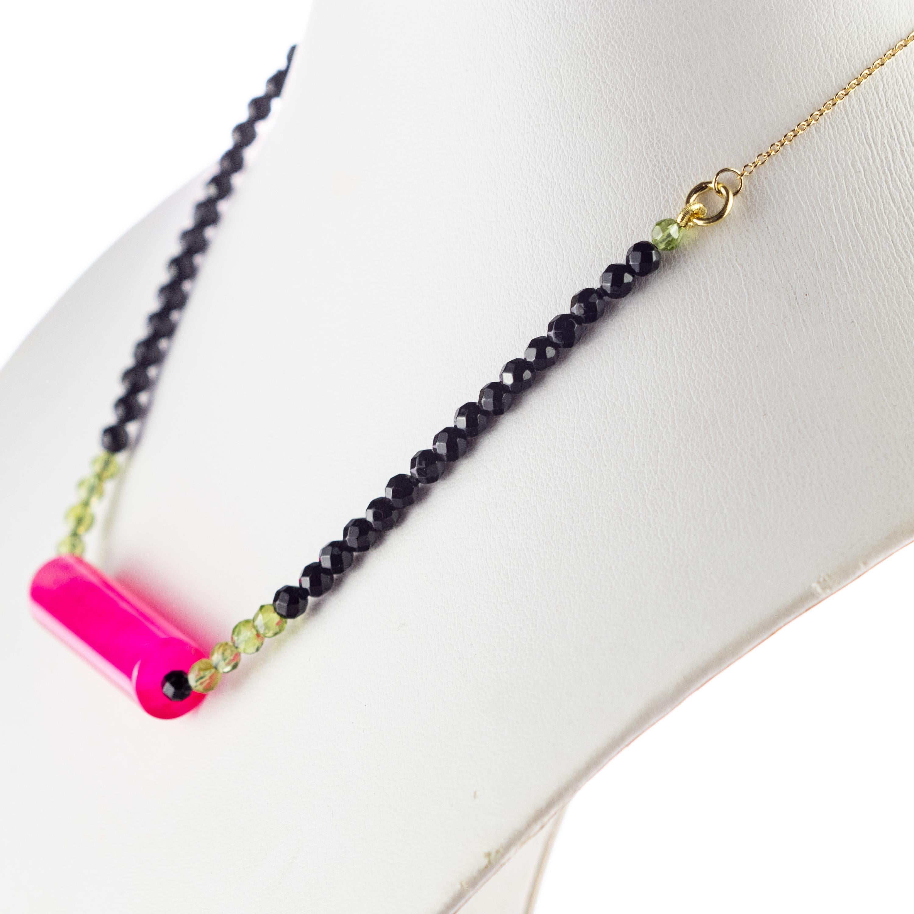 Intini Jewels Collier cocktail chic à chaîne en or jaune 18 carats avec péridots et agate en vente 1