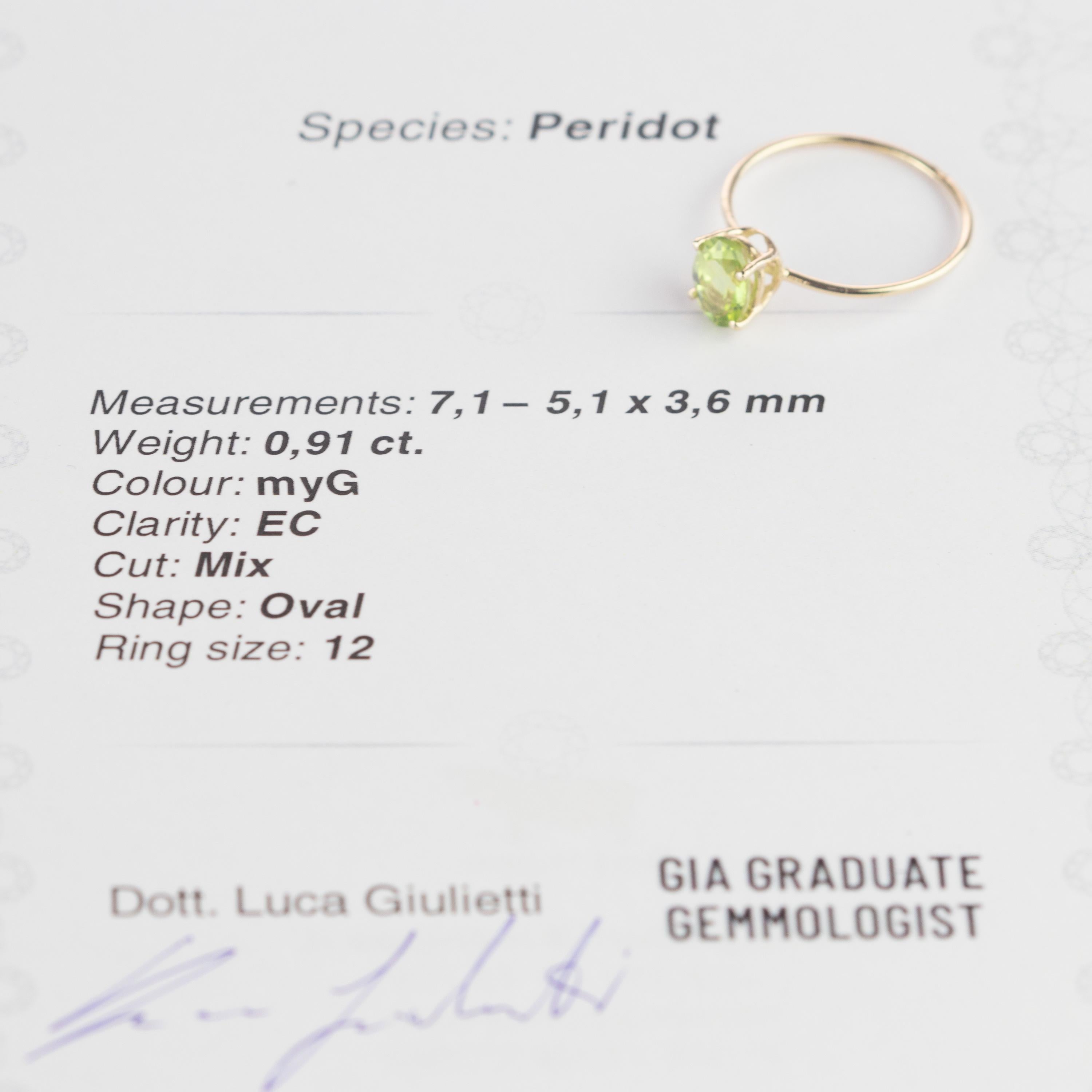 Intini Jewels Peridot Green 14 Karat Yellow Gold Cocktail  Hope Handmade Ring For Sale 2