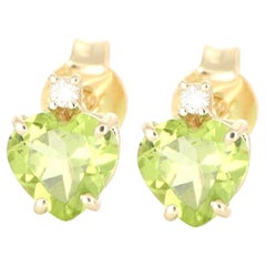 Intini Jewels Peridot Heart Diamond 18 Karat Yellow Gold Stud Romantic Earrings