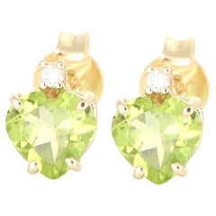Intini Jewels Peridot Heart Diamond 18 Karat Yellow Gold Stud Romantic Earrings Intini Jewels Peridot Heart Diamond 18 Karat Yellow Gold Stud Romantic Earrings