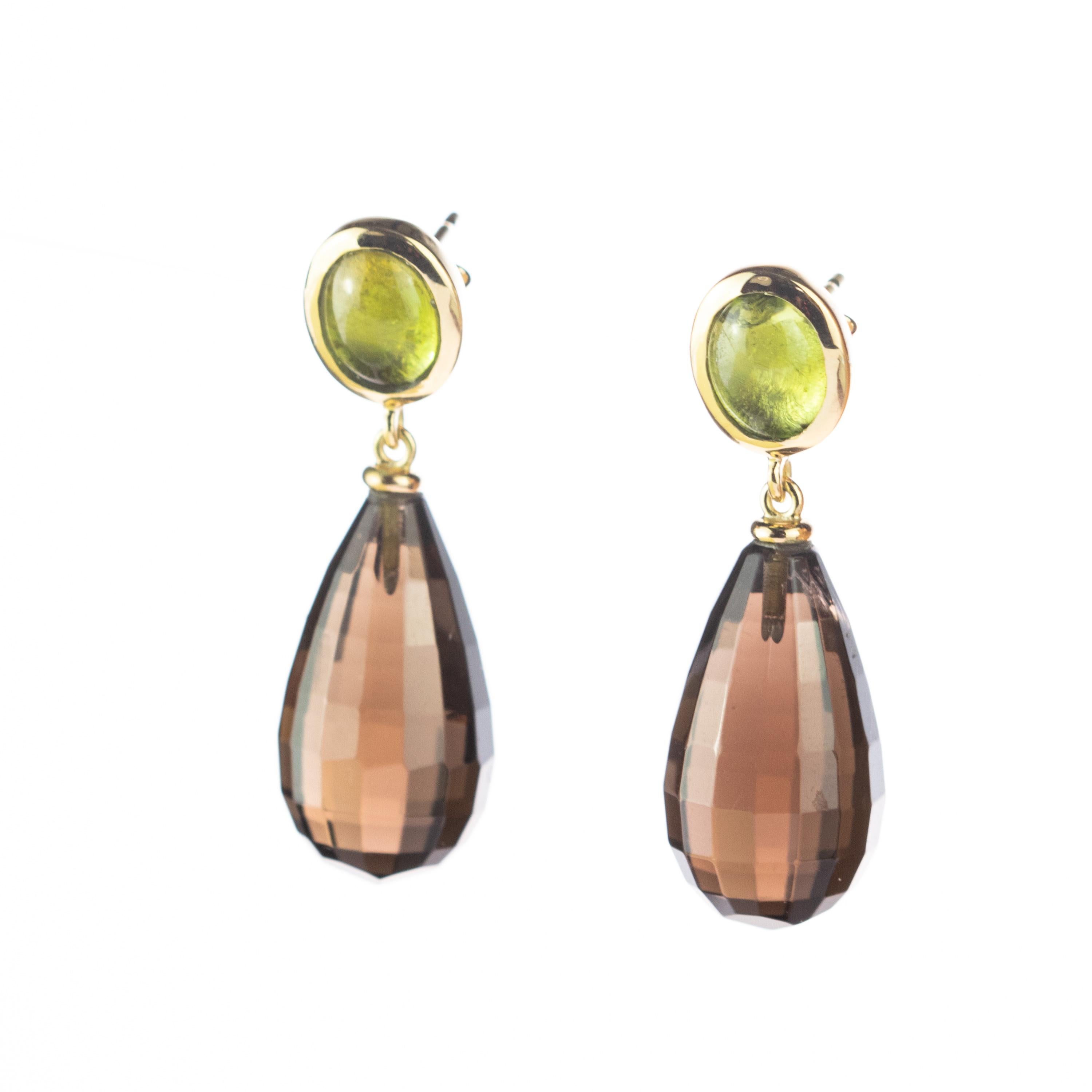 Intini Jewels Orecchini a goccia da cocktail in quarzo peridoto e fumo in oro 18 carati In condizioni Nuovo in vendita a Milano, IT