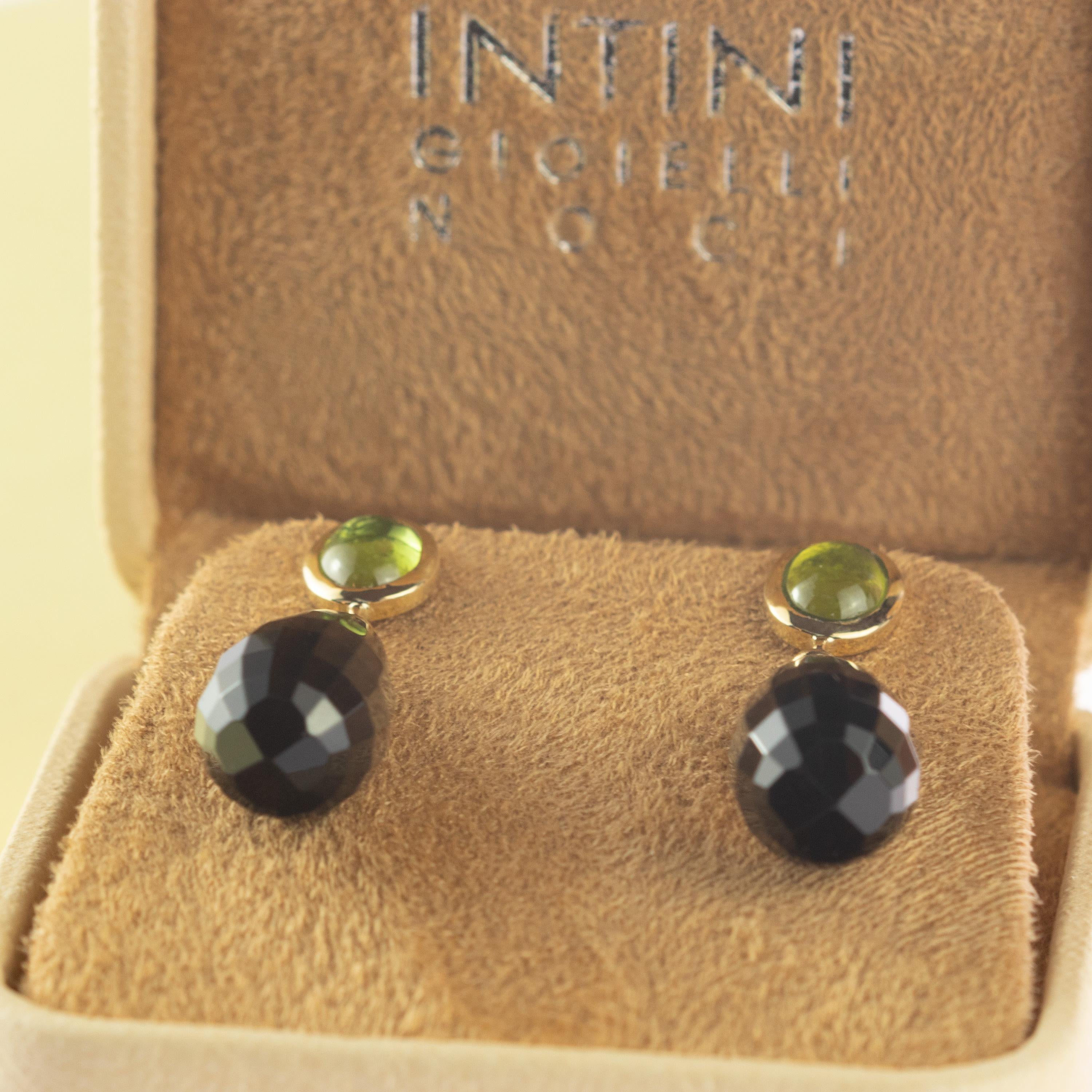 Intini Jewels Orecchini a goccia da cocktail in quarzo peridoto e fumo in oro 18 carati in vendita 1