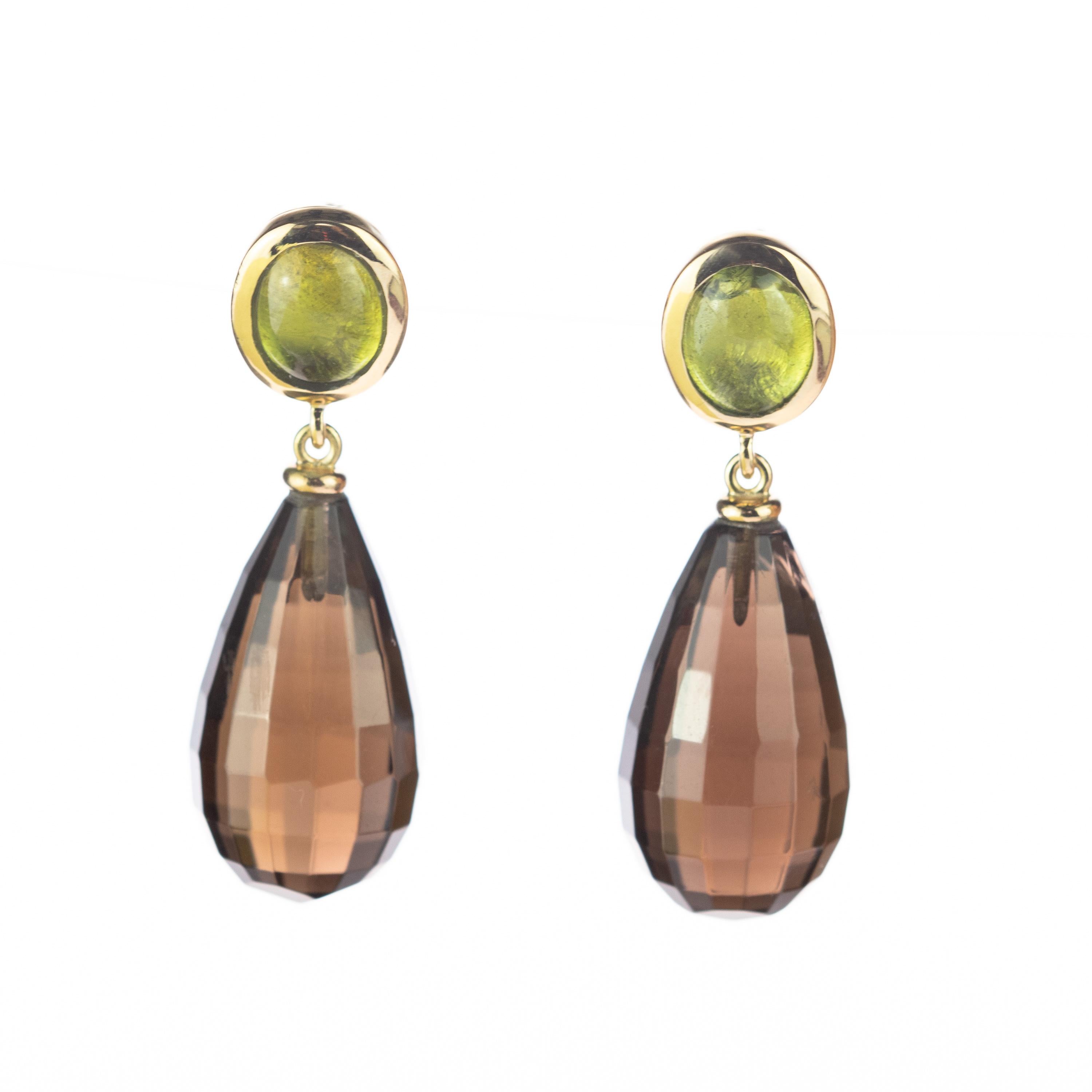 Intini Jewels Orecchini a goccia da cocktail in quarzo peridoto e fumo in oro 18 carati in vendita 2