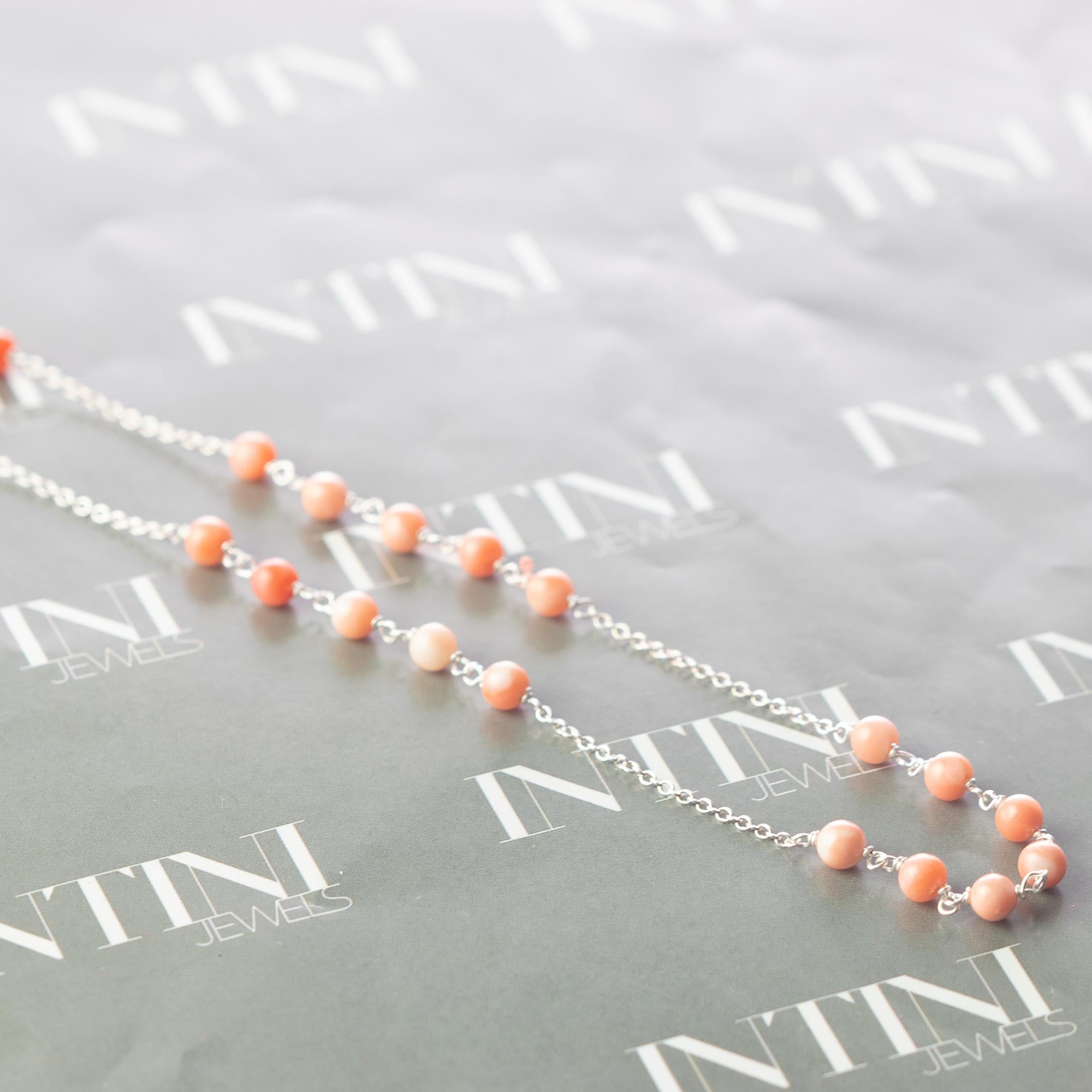 De las mujeres Collar de cóctel Intini Jewels Esferas de coral rosa con cadena de oro blanco de 18 quilates en venta